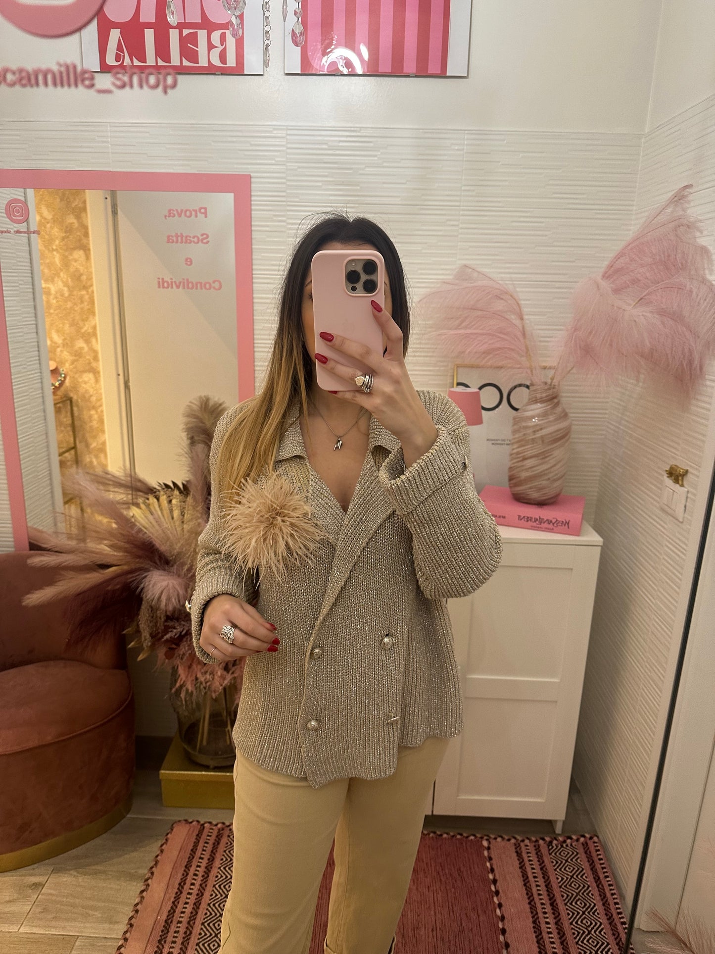 Cardigan doppiopetto in Lurex