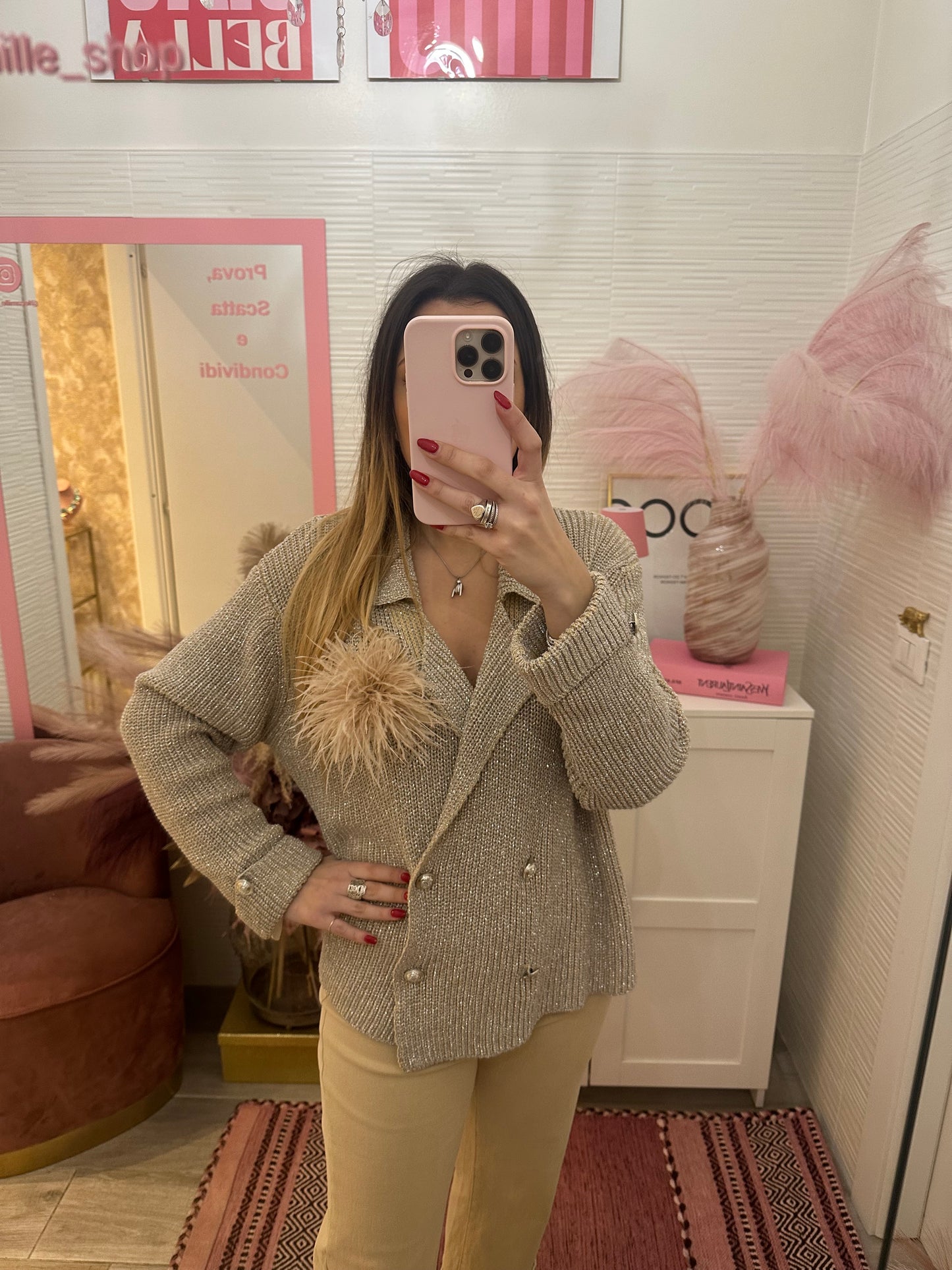 Cardigan doppiopetto in Lurex