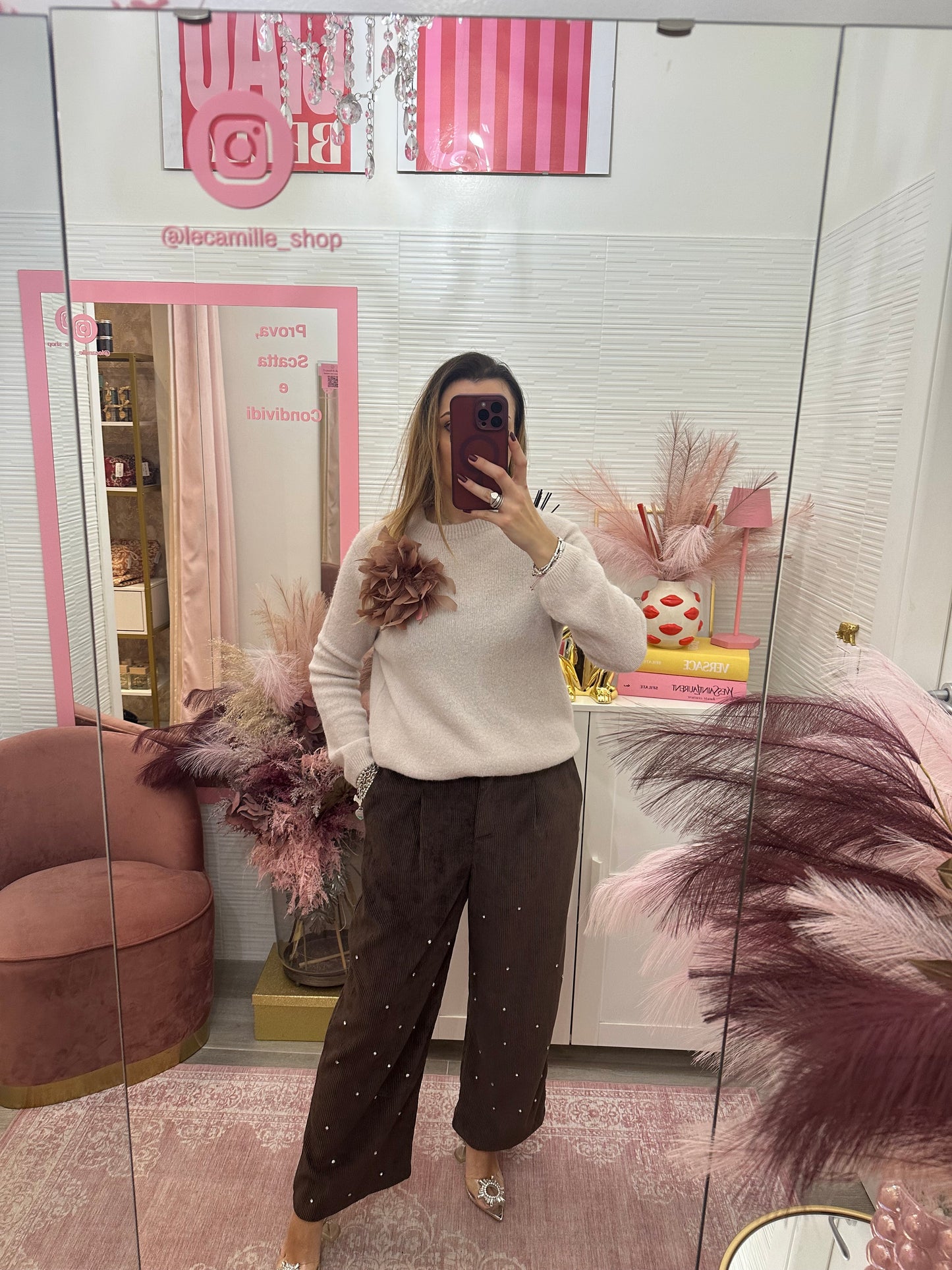 Pantalone velluto con applicazioni