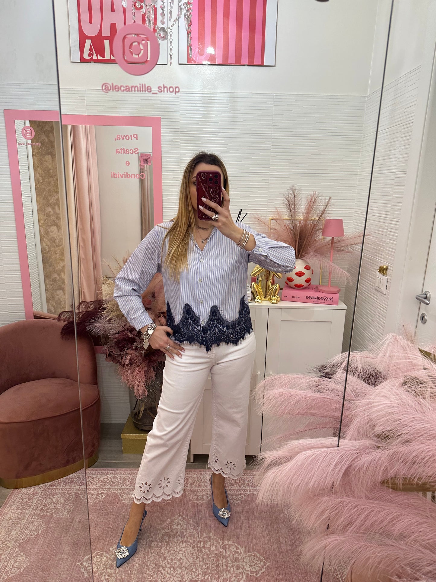 Camicia righe con pizzo