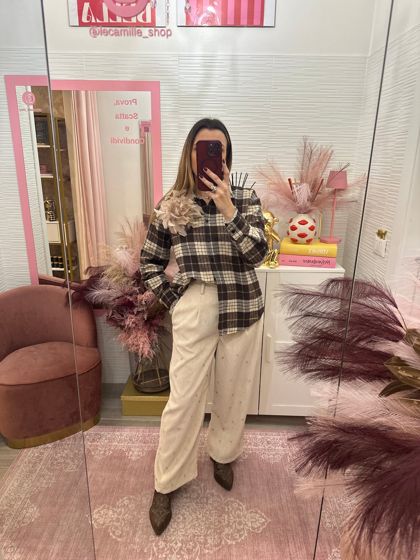 Camicia quadri beige