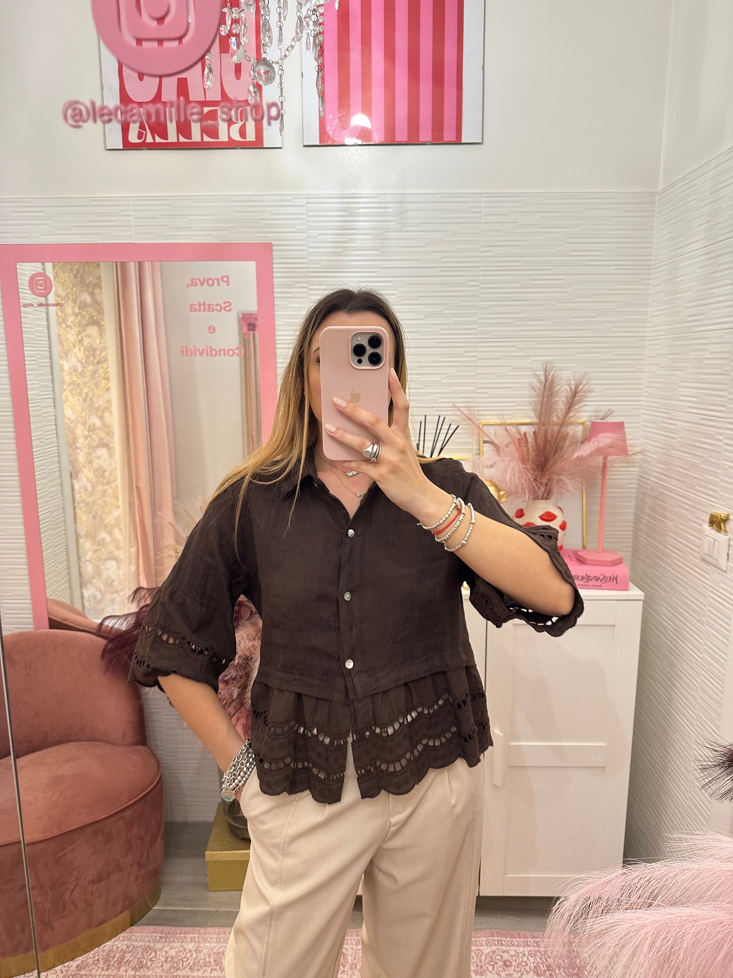 Camicia in lino color cioccolato