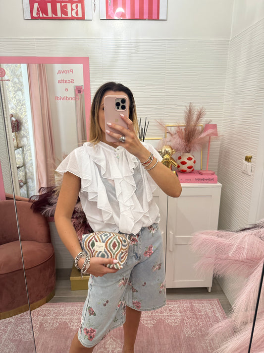 Camicia smanicata volant bianco