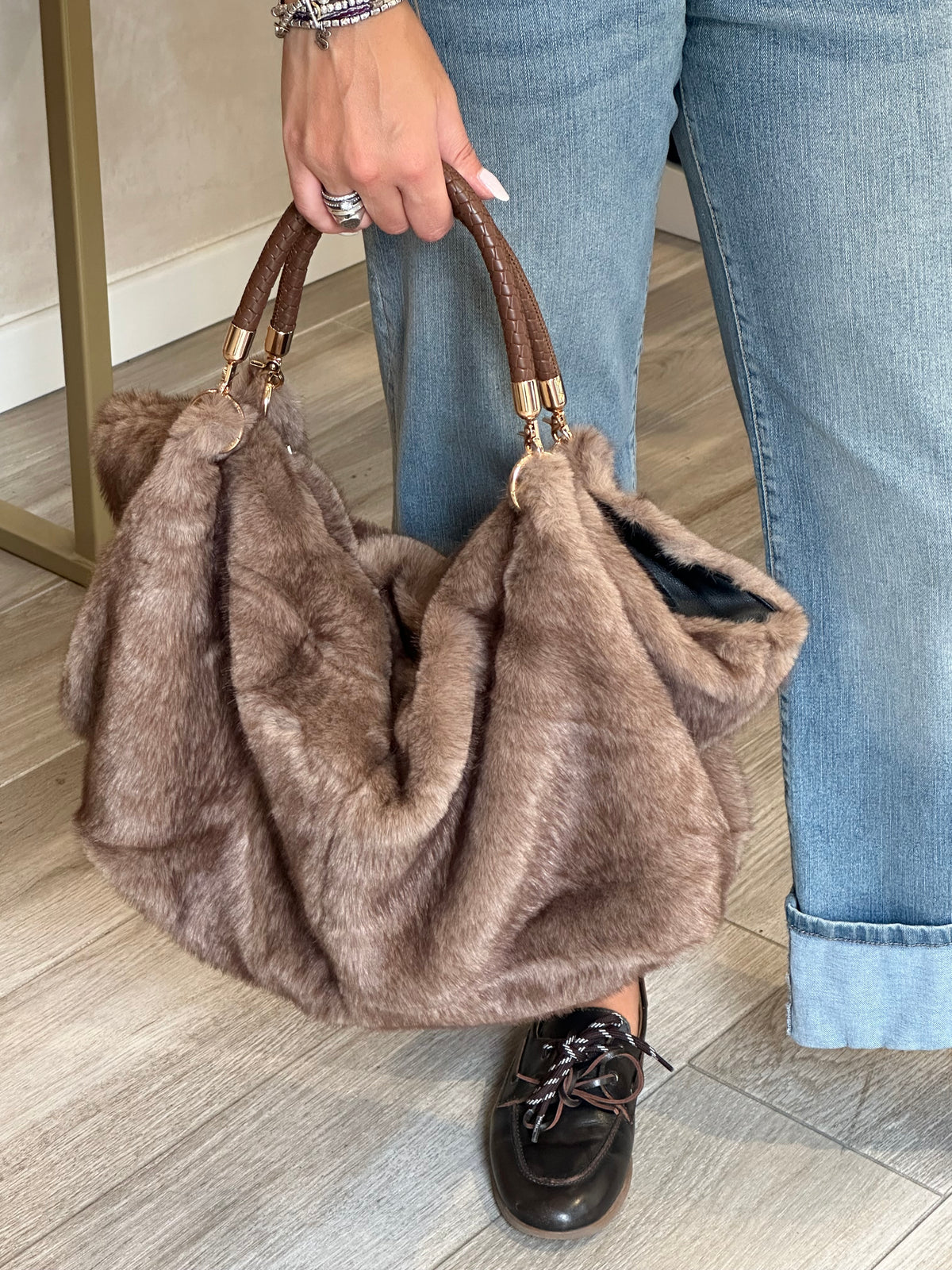 Shopper ecopelliccia taupe