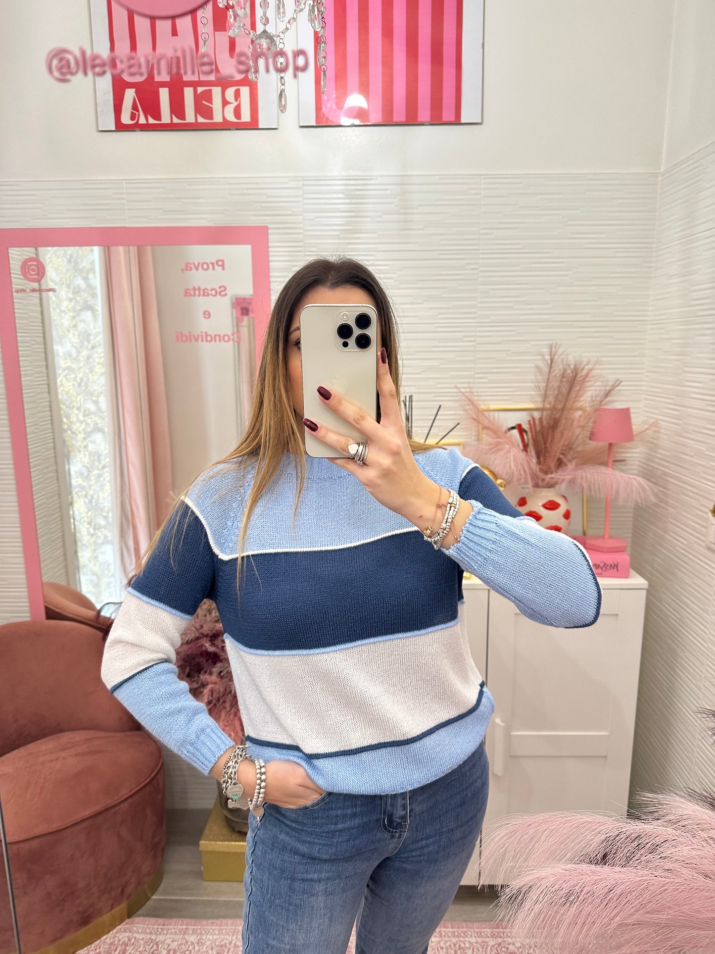 Maglioncino righe azzurro