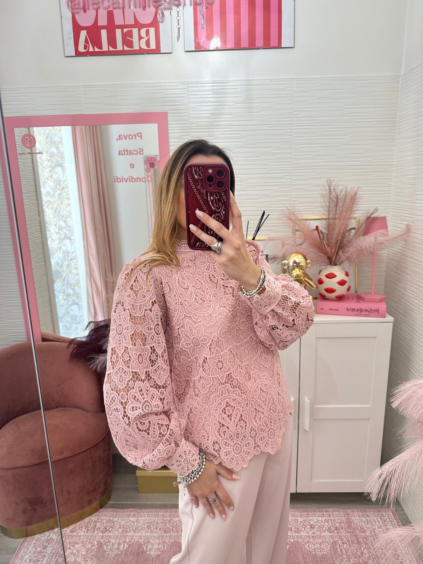 Blusa sangallo rosa scuro