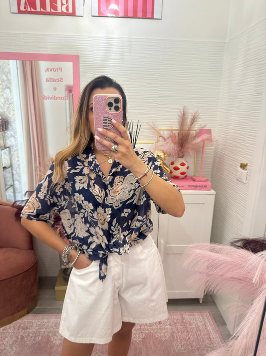 Camicia coreana fantasia blu