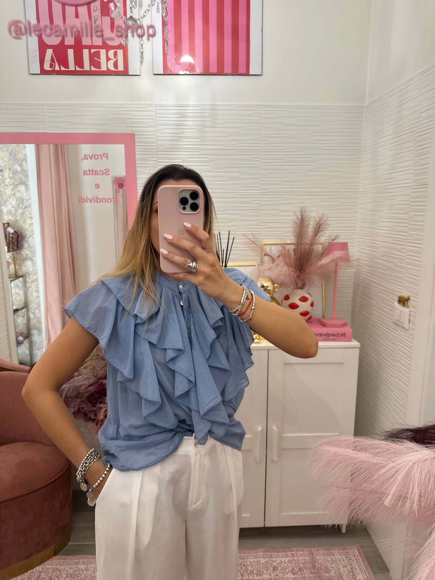 Camicia smanicata volant azzurro