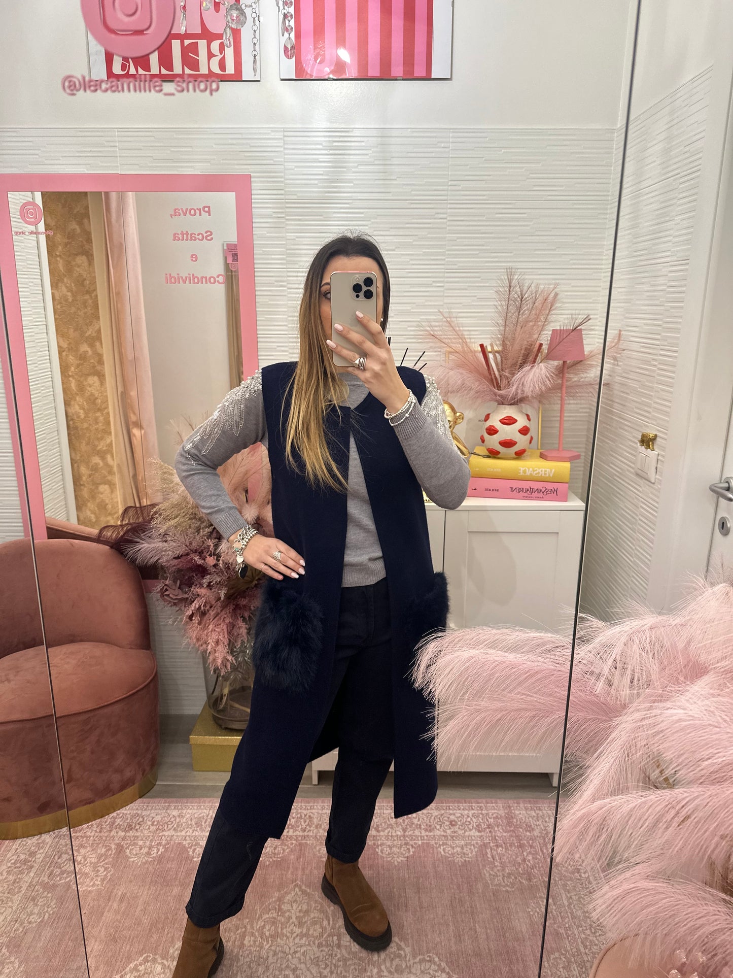 Gilet in maglia con tasche in ecofur