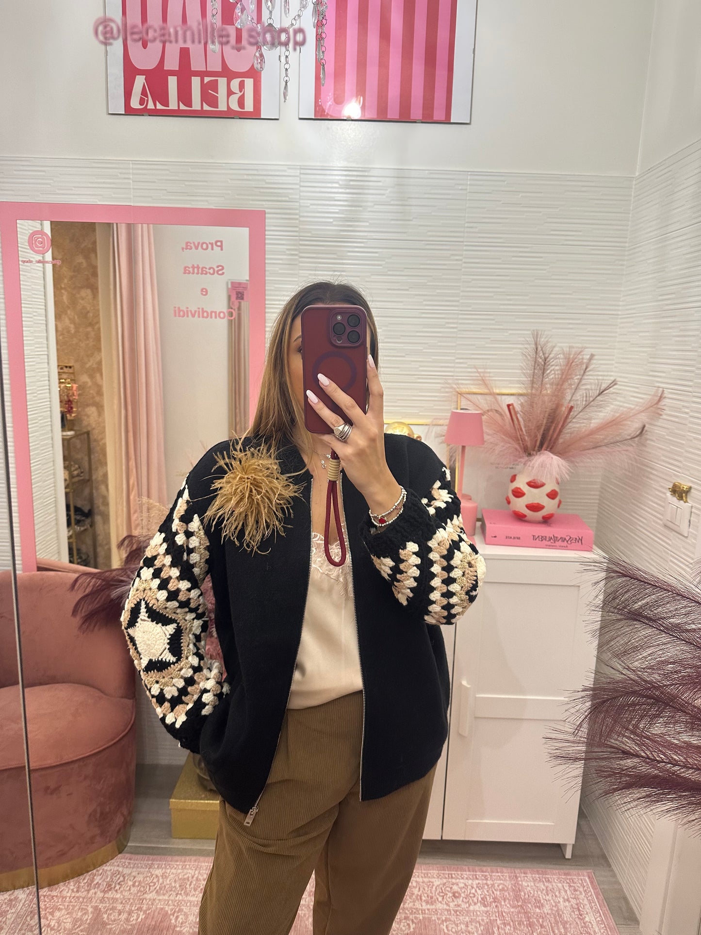 Bomber crochet con zip nero