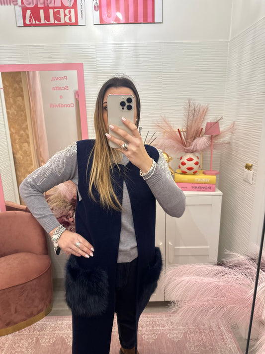 Gilet in maglia con tasche in ecofur