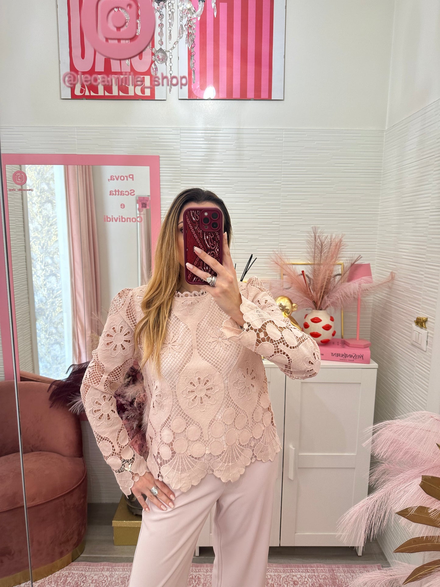Blusa sangallo rosa chiaro