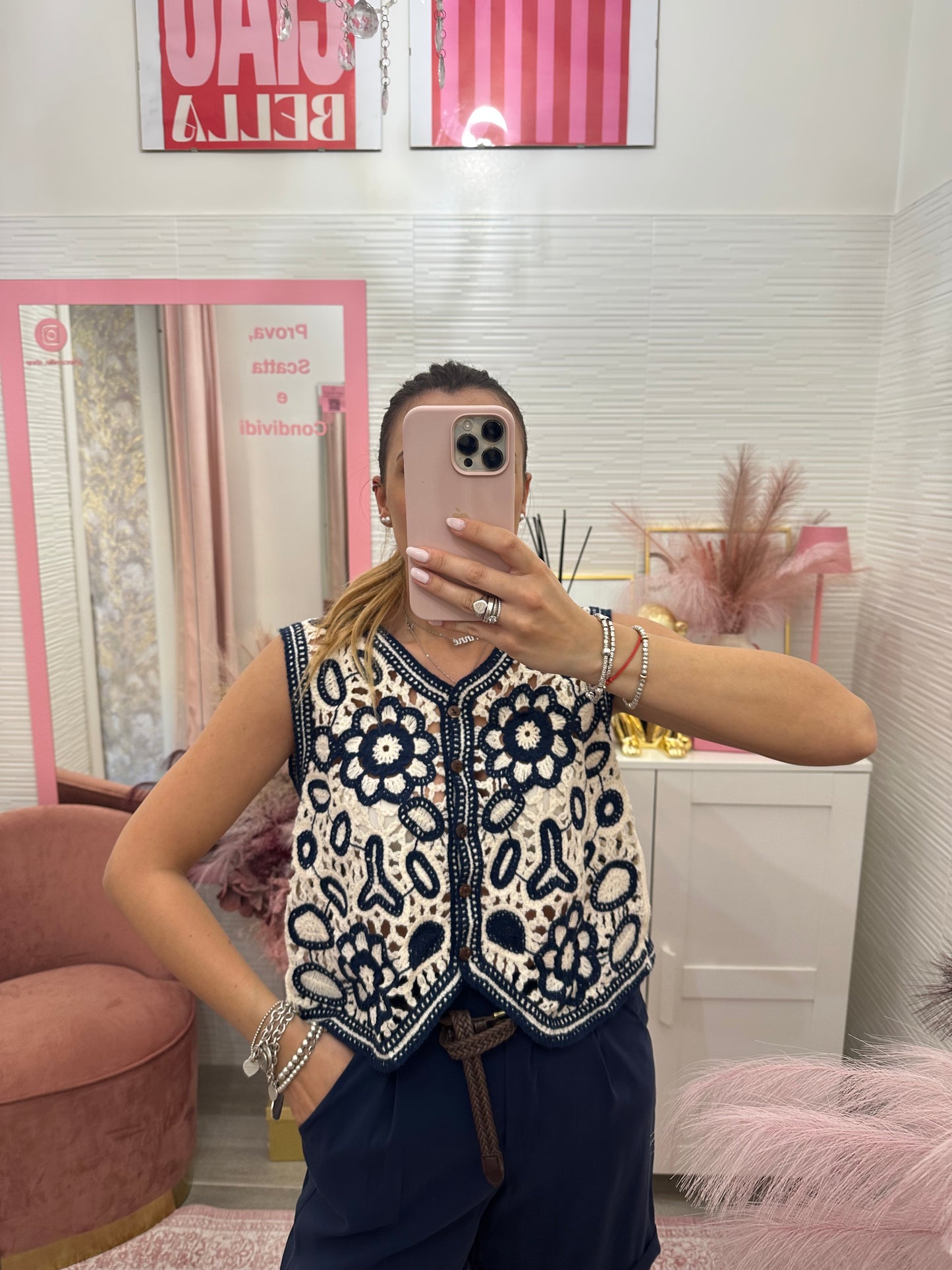 Gilet crochet blu
