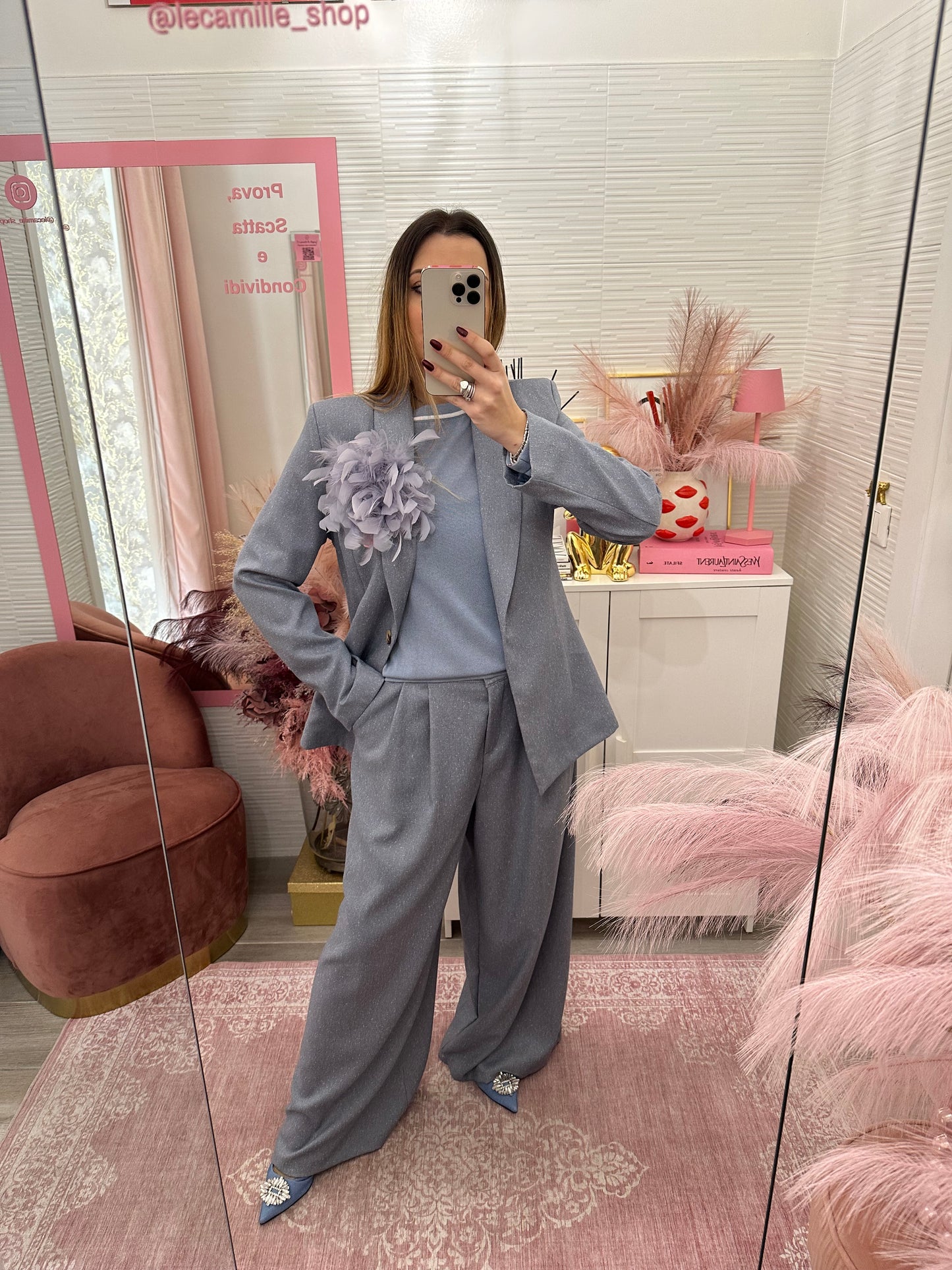 Pantalone piences melangè azzurro