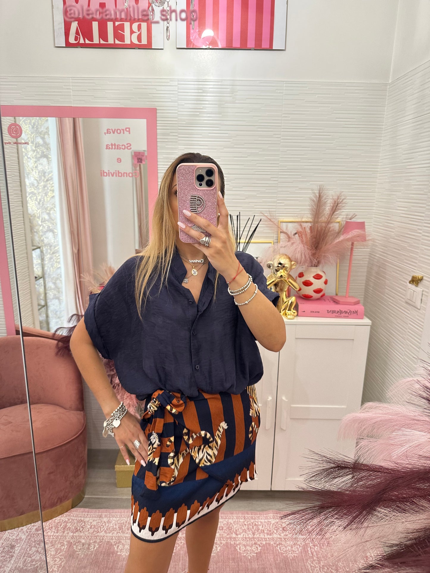 Camicia micro fiori blu