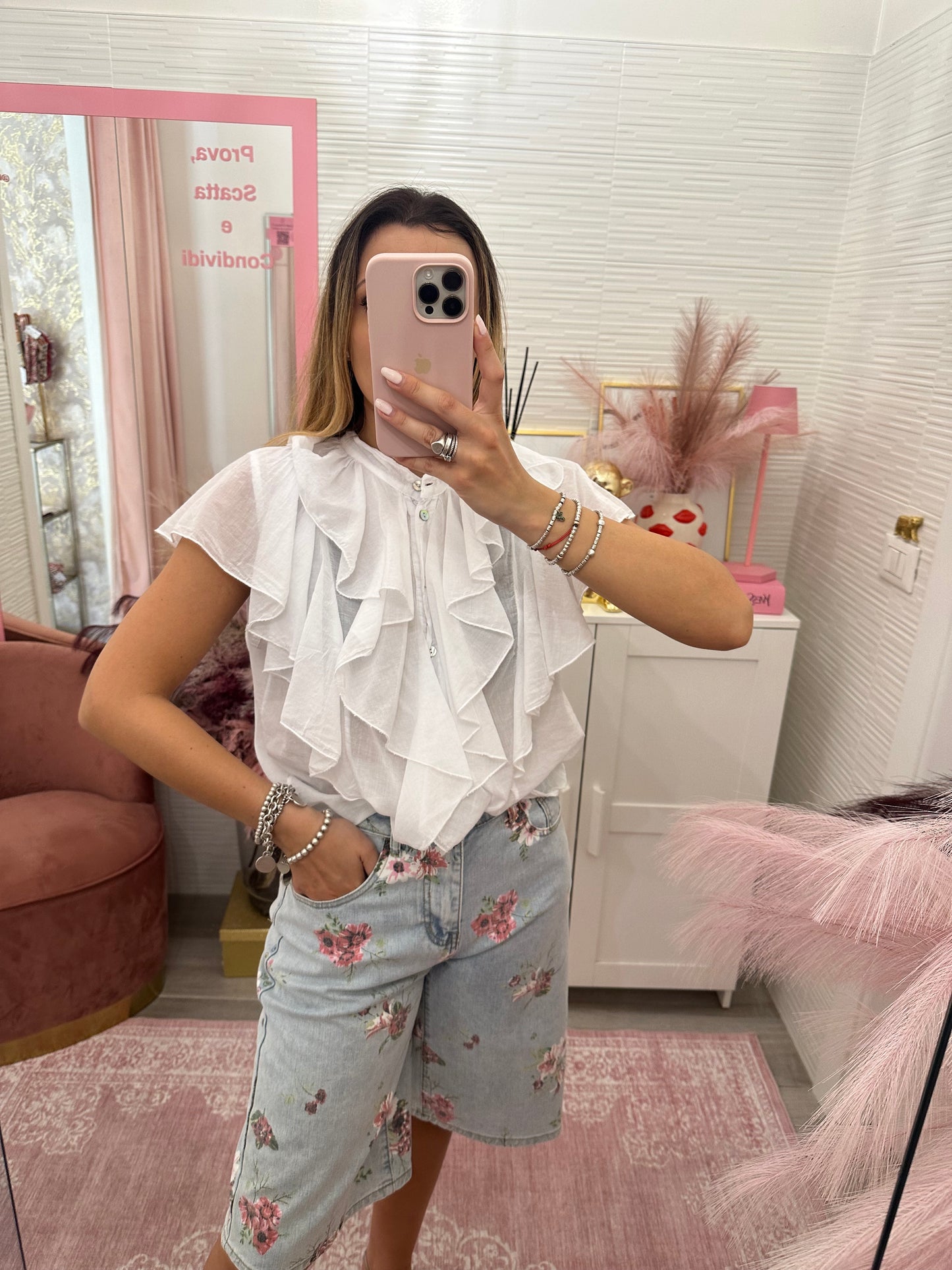 Camicia smanicata volant bianco