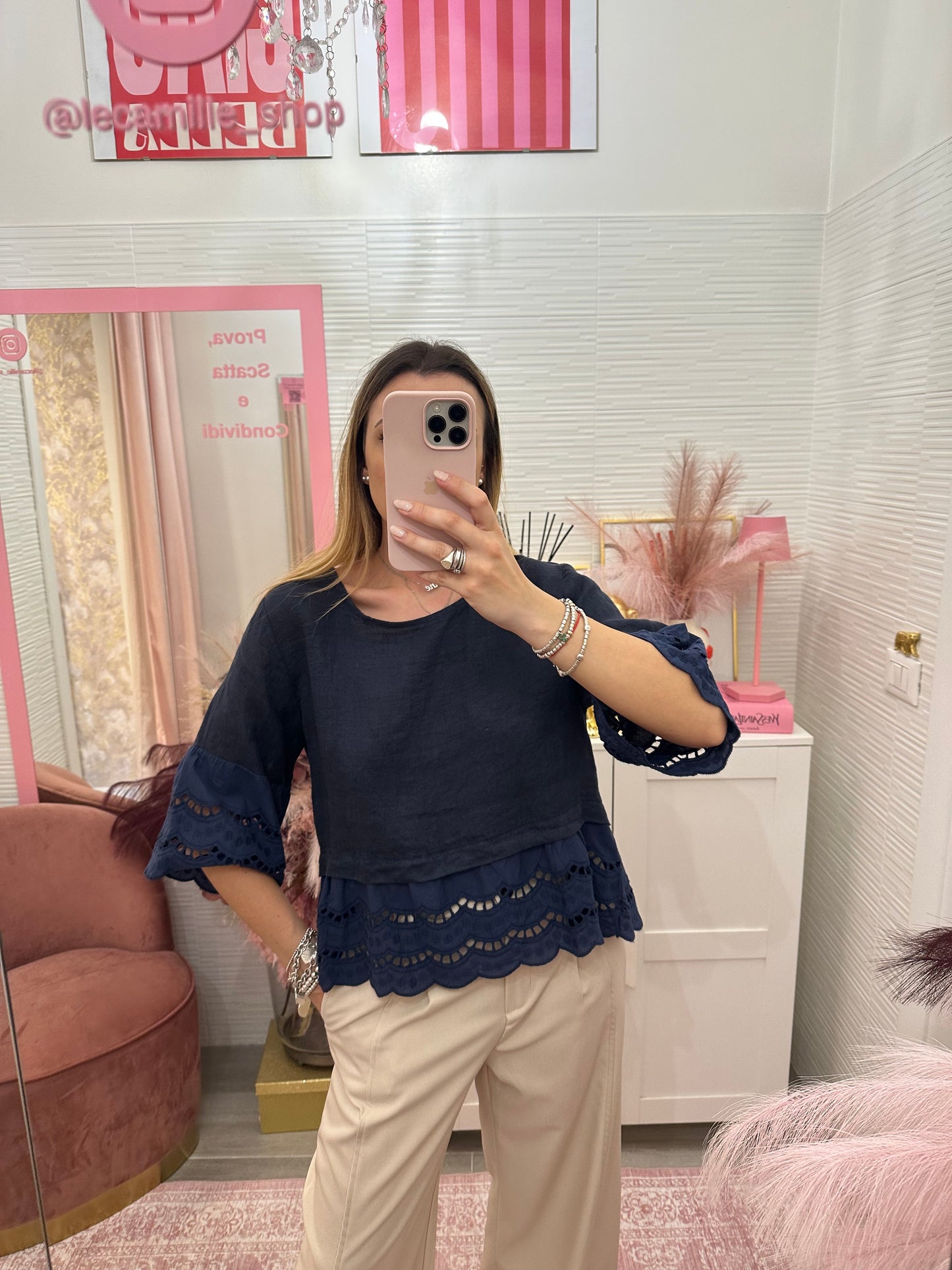 Blusa in lino blu