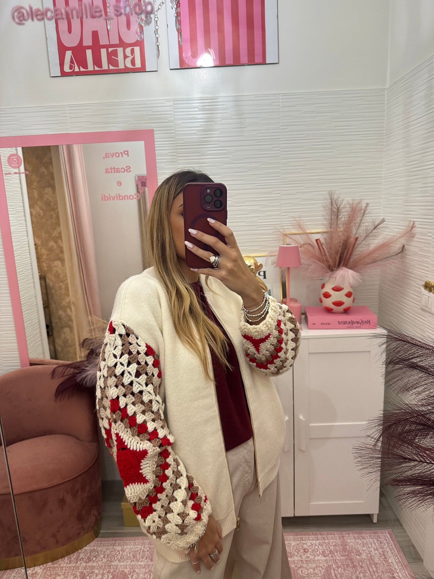 Bomber crochet zip panna