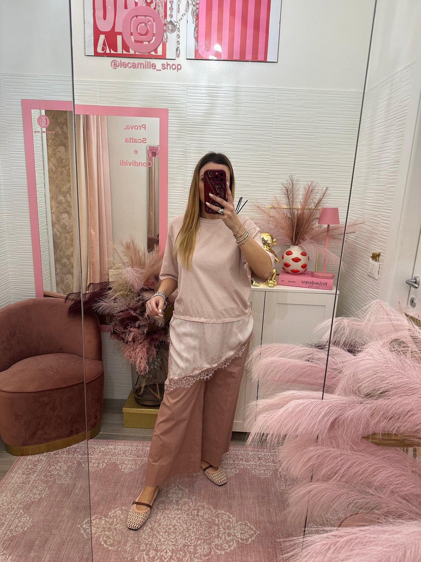 Pantalone ampio rosa antico