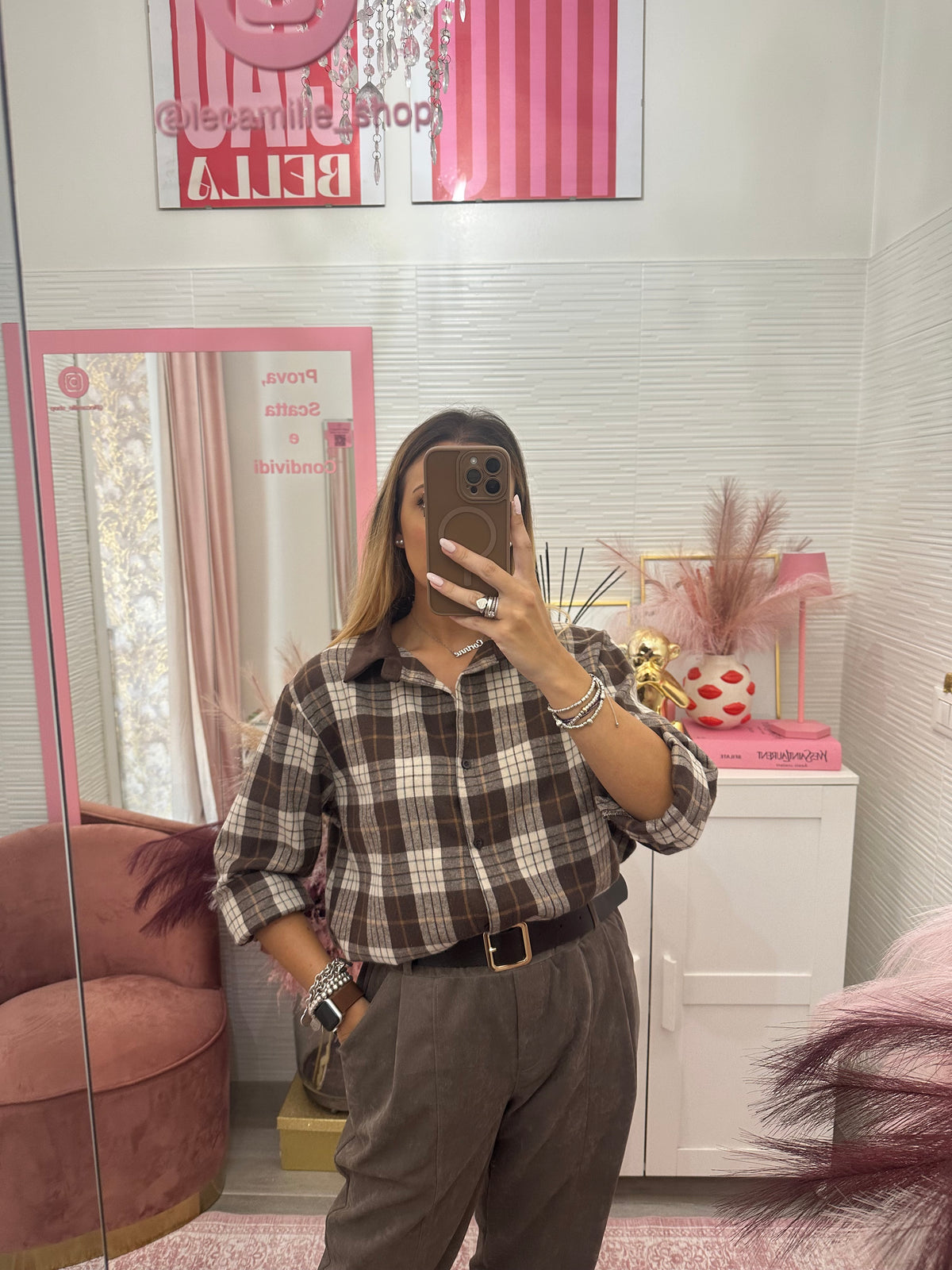 Camicia tartan colletto camoscio
