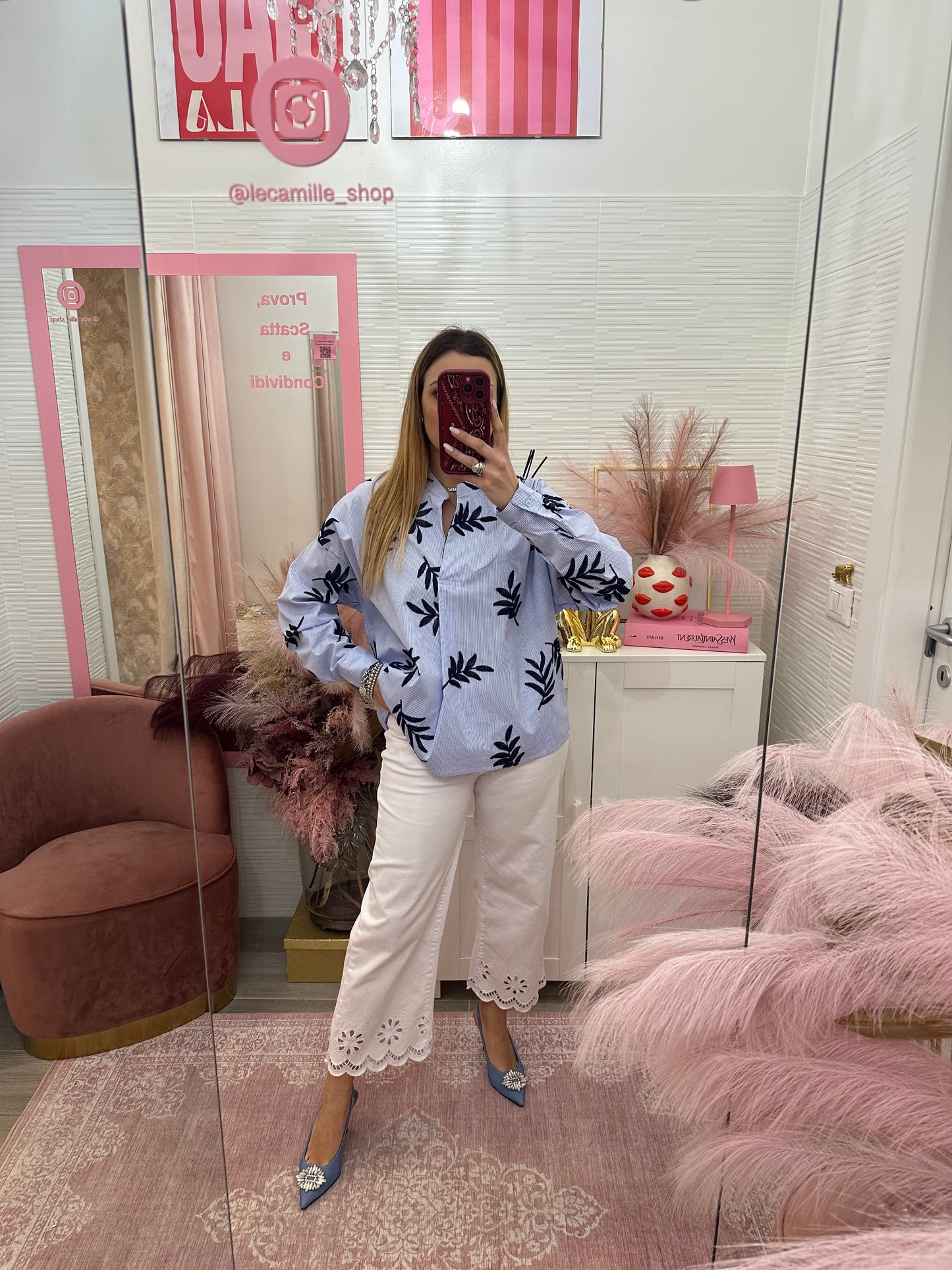 Blusa mini righe con dettaglio blu