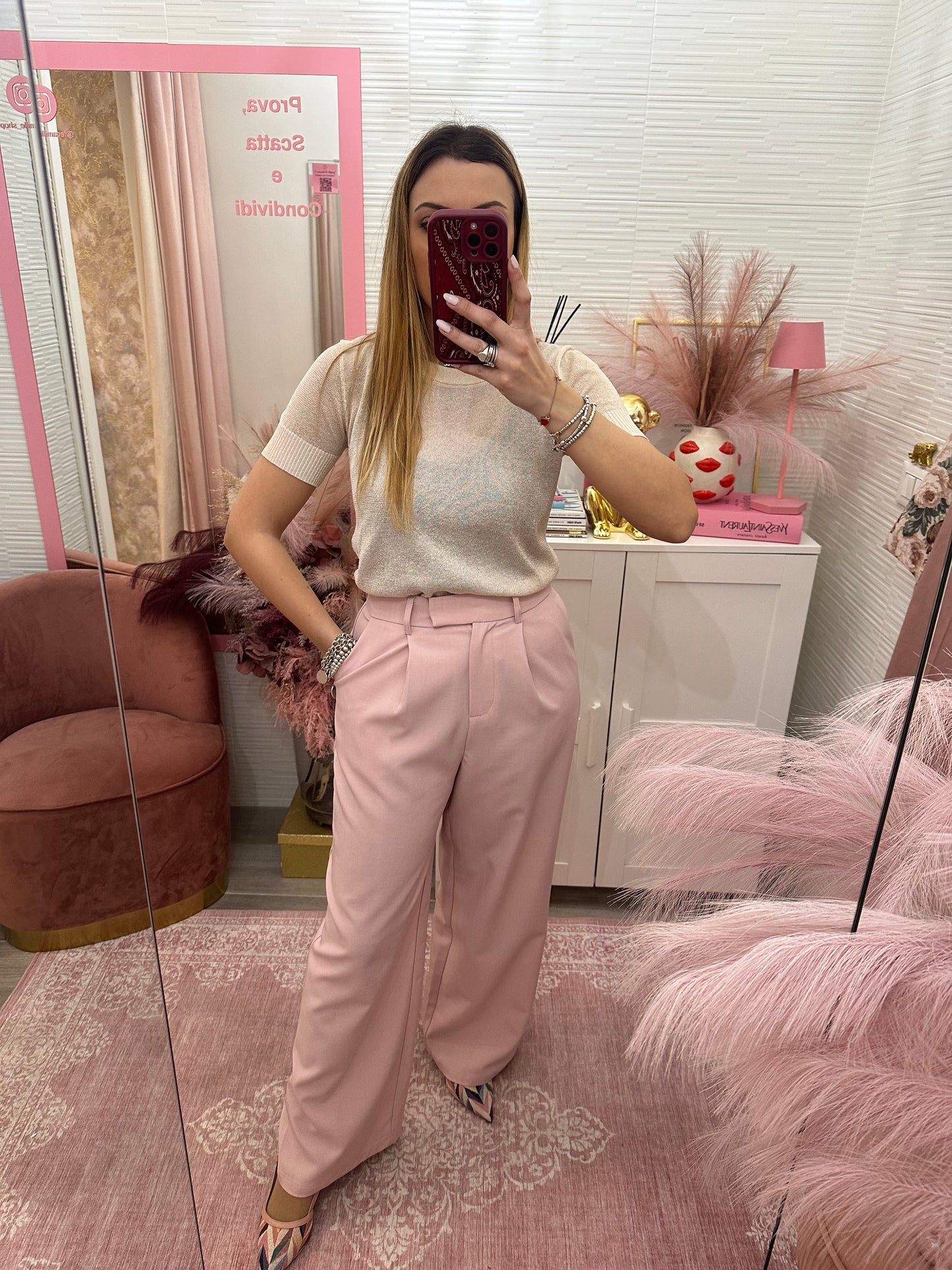 Pantalone palazzo rosa