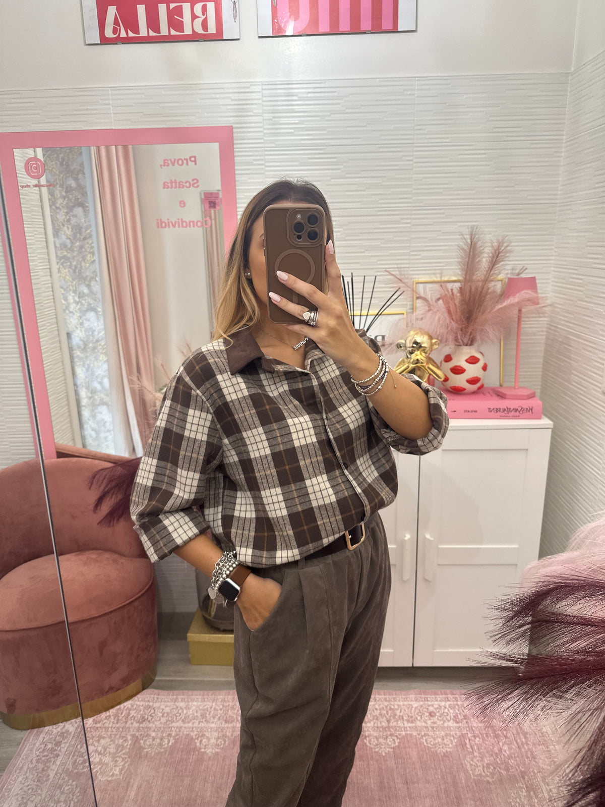 Camicia tartan colletto camoscio