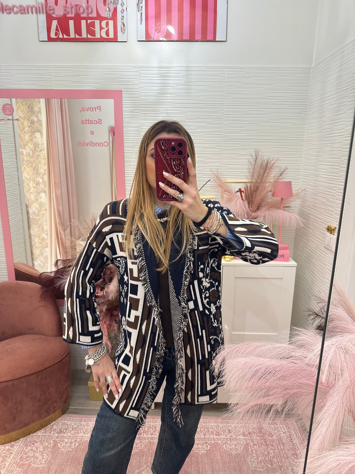Cardigan azteco blu