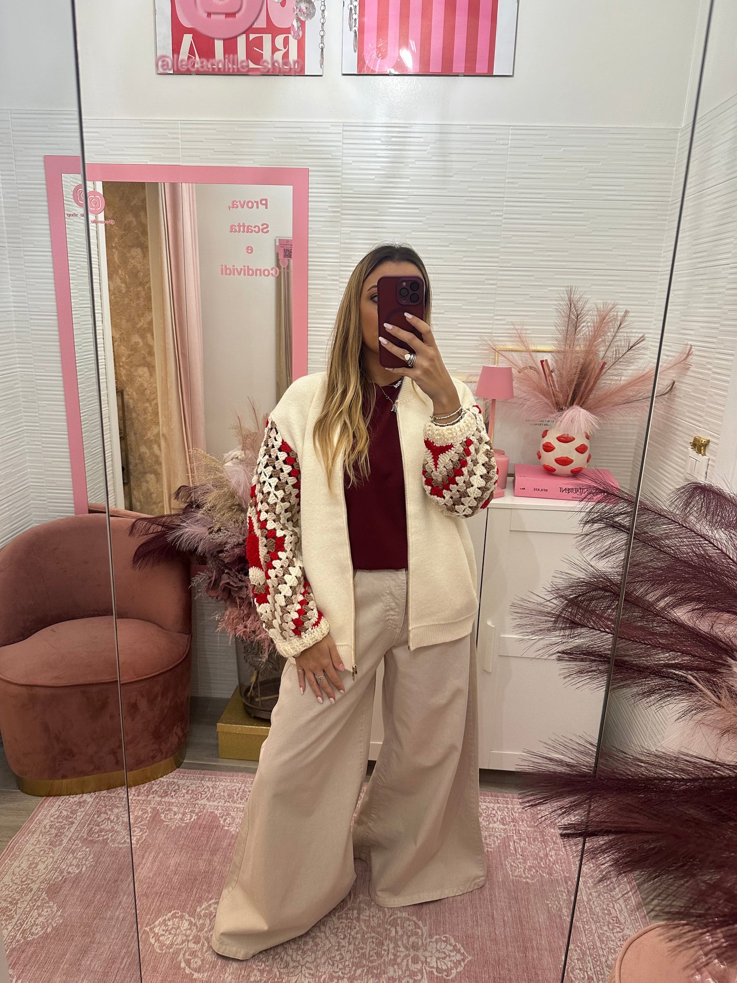 Bomber crochet zip panna