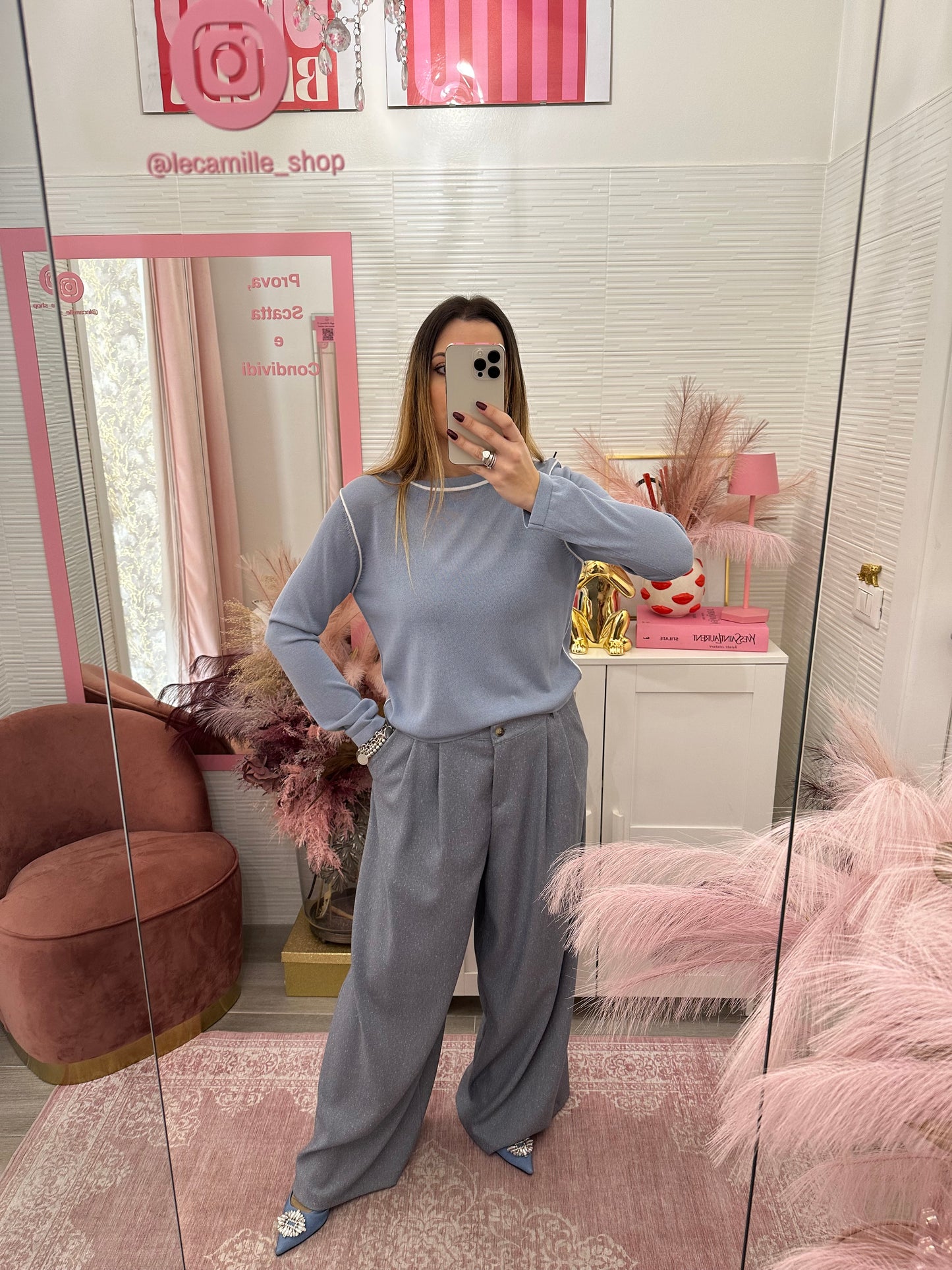 Pantalone piences melangè azzurro