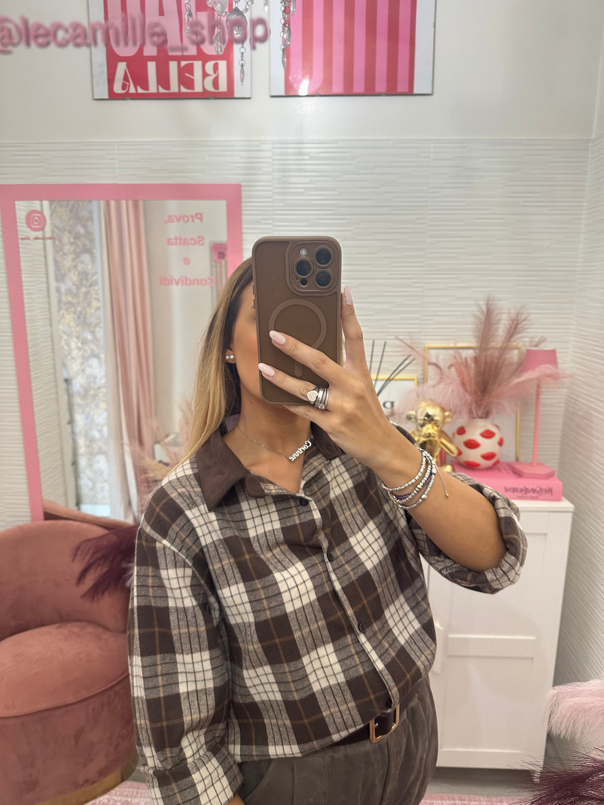 Camicia tartan colletto camoscio