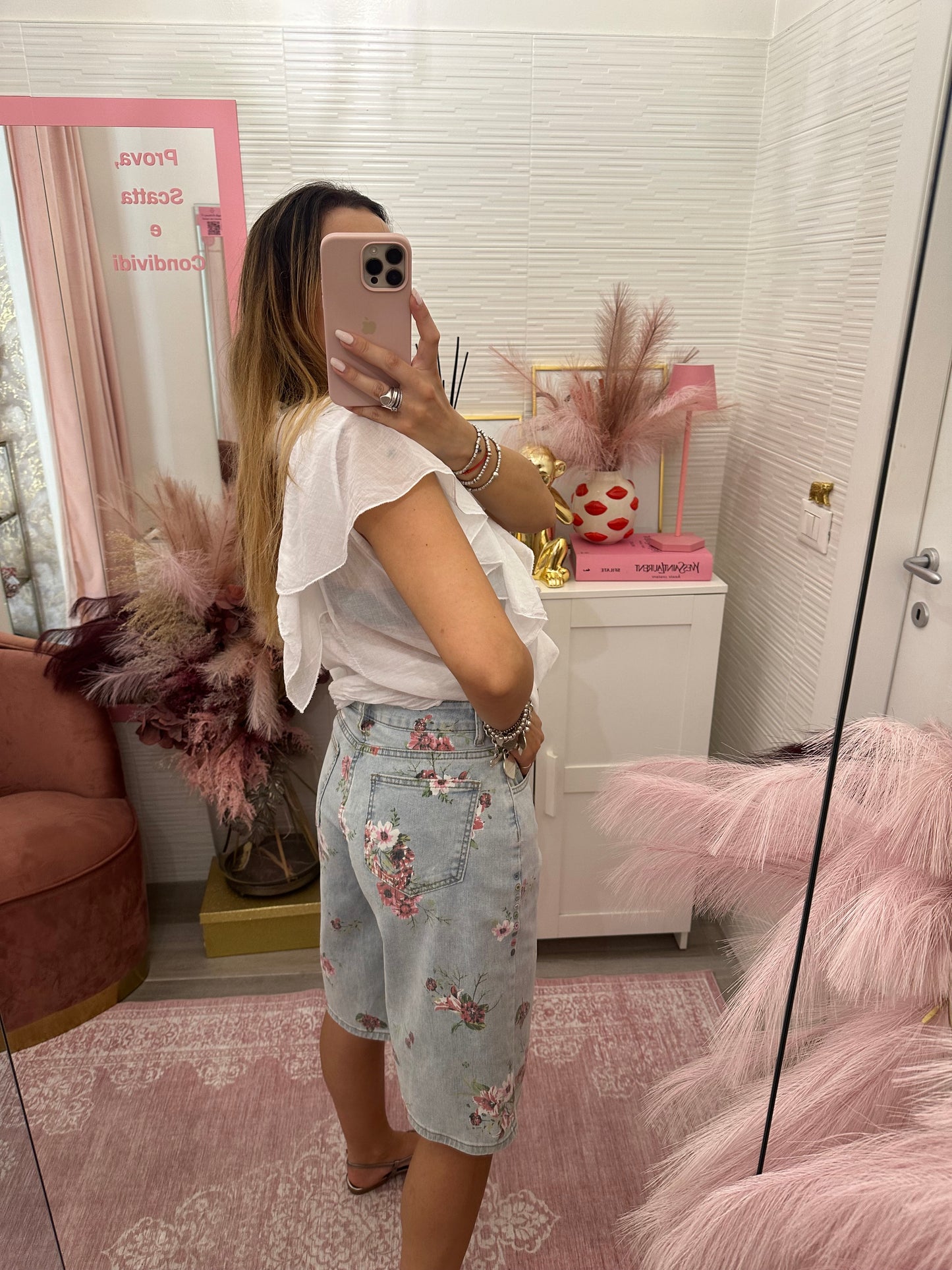 Bermuda denim fiori