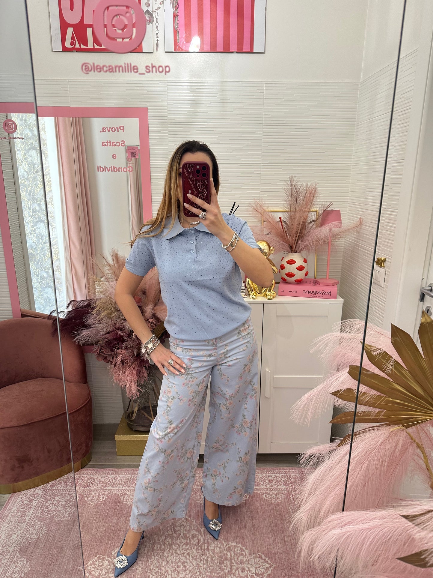 Pantalone zampa con micro fiori