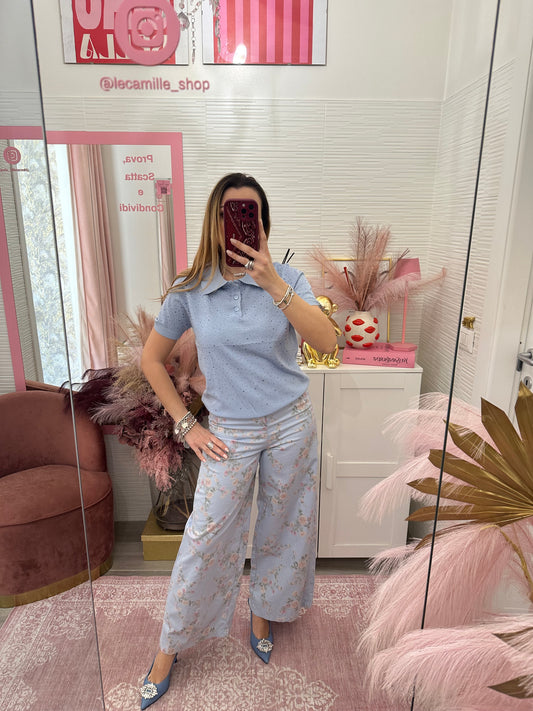 Pantalone zampa con micro fiori