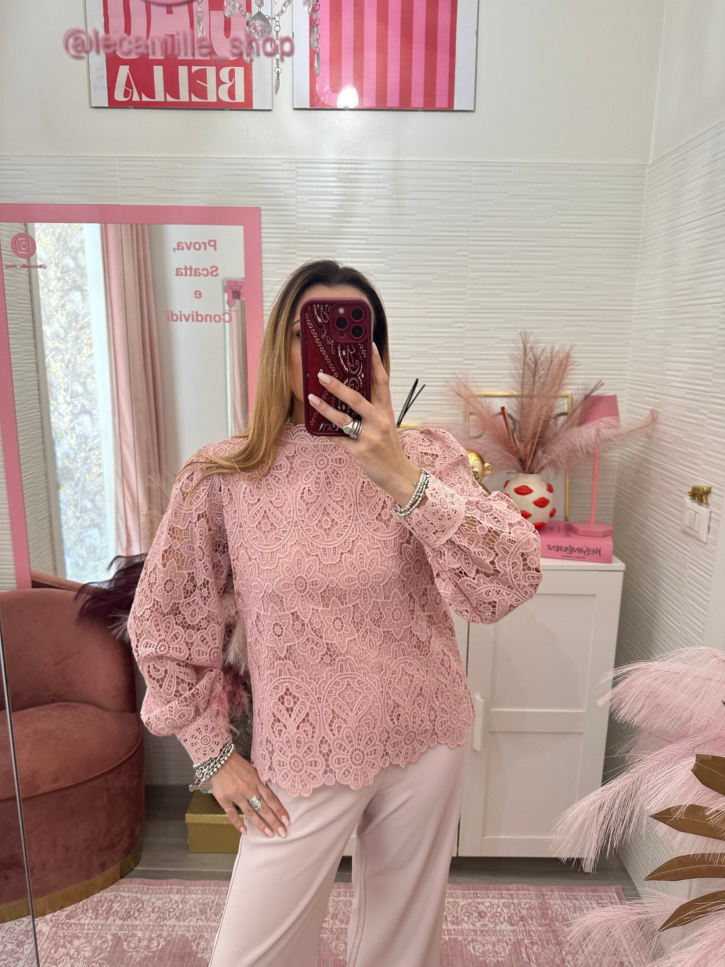 Blusa sangallo rosa scuro