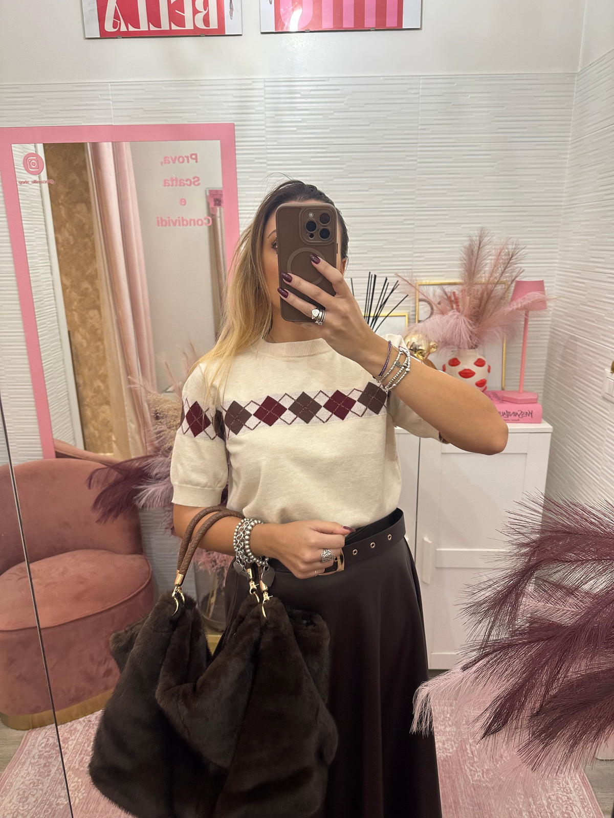 Maglioncino rombi panna