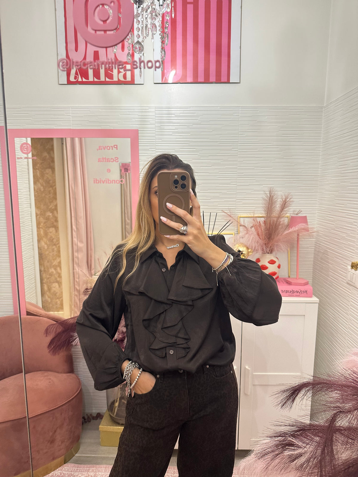 Camicia saten rouges testa di moro