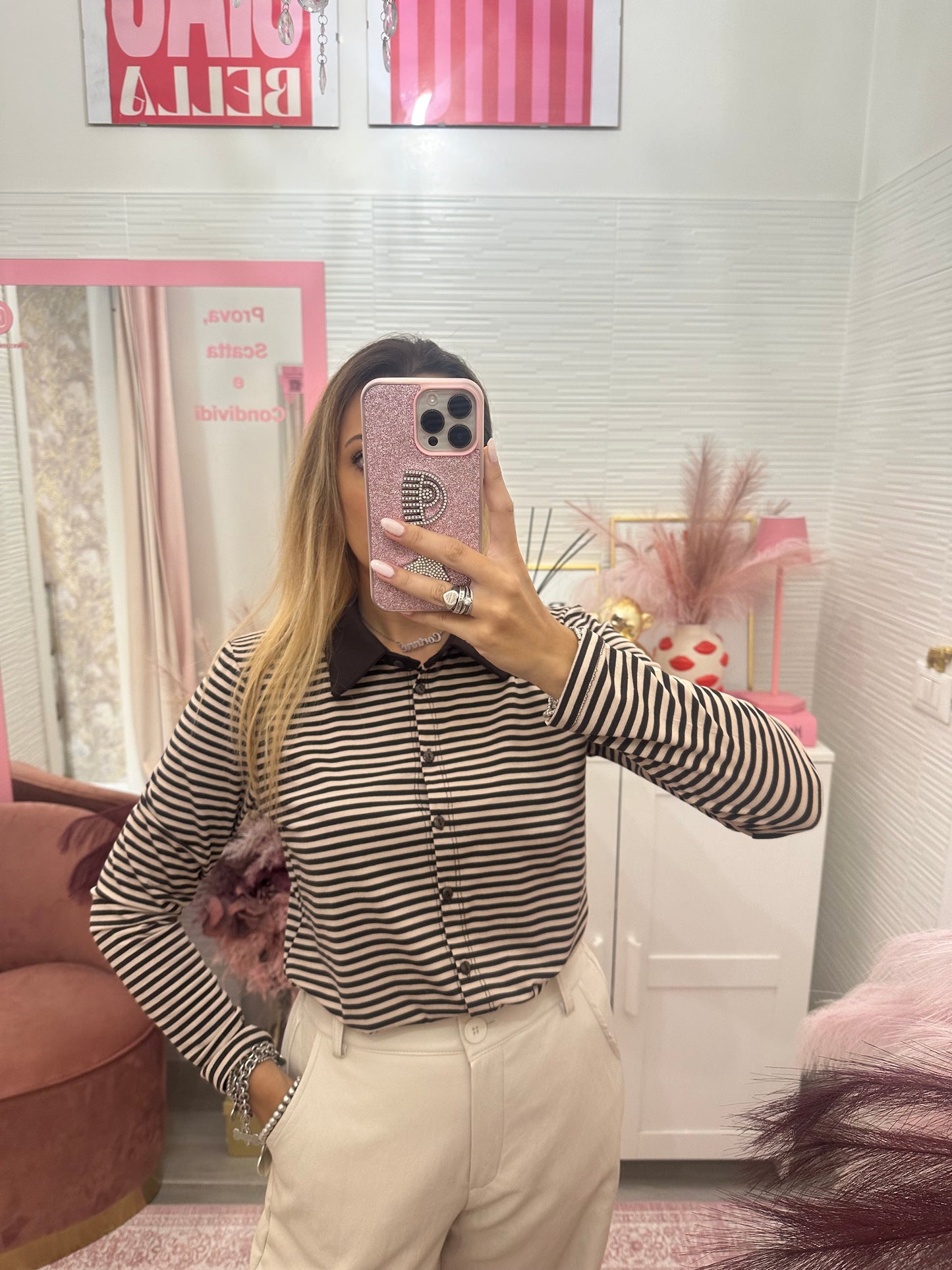 Maglia mille righe con colletto