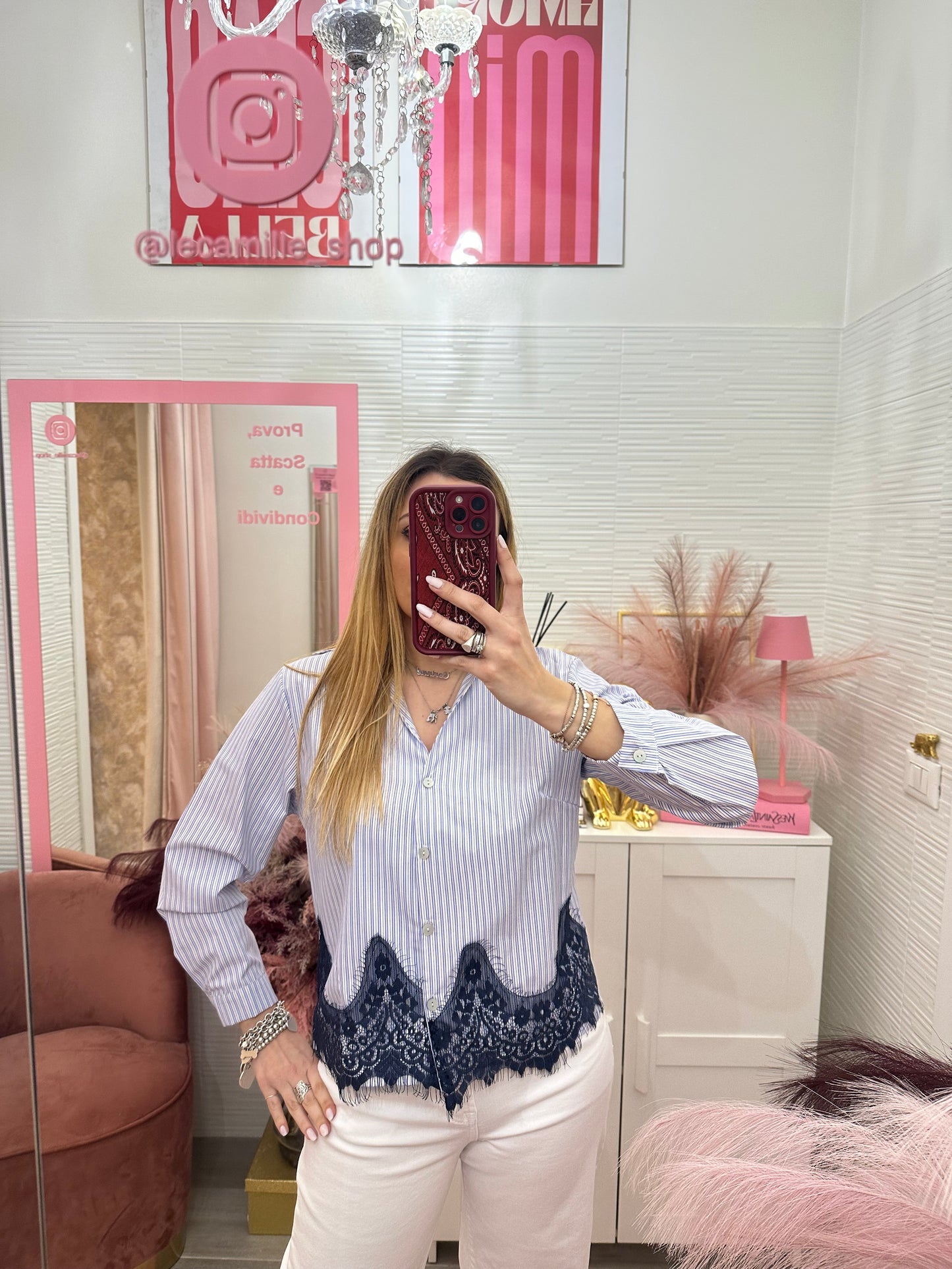 Camicia righe con pizzo