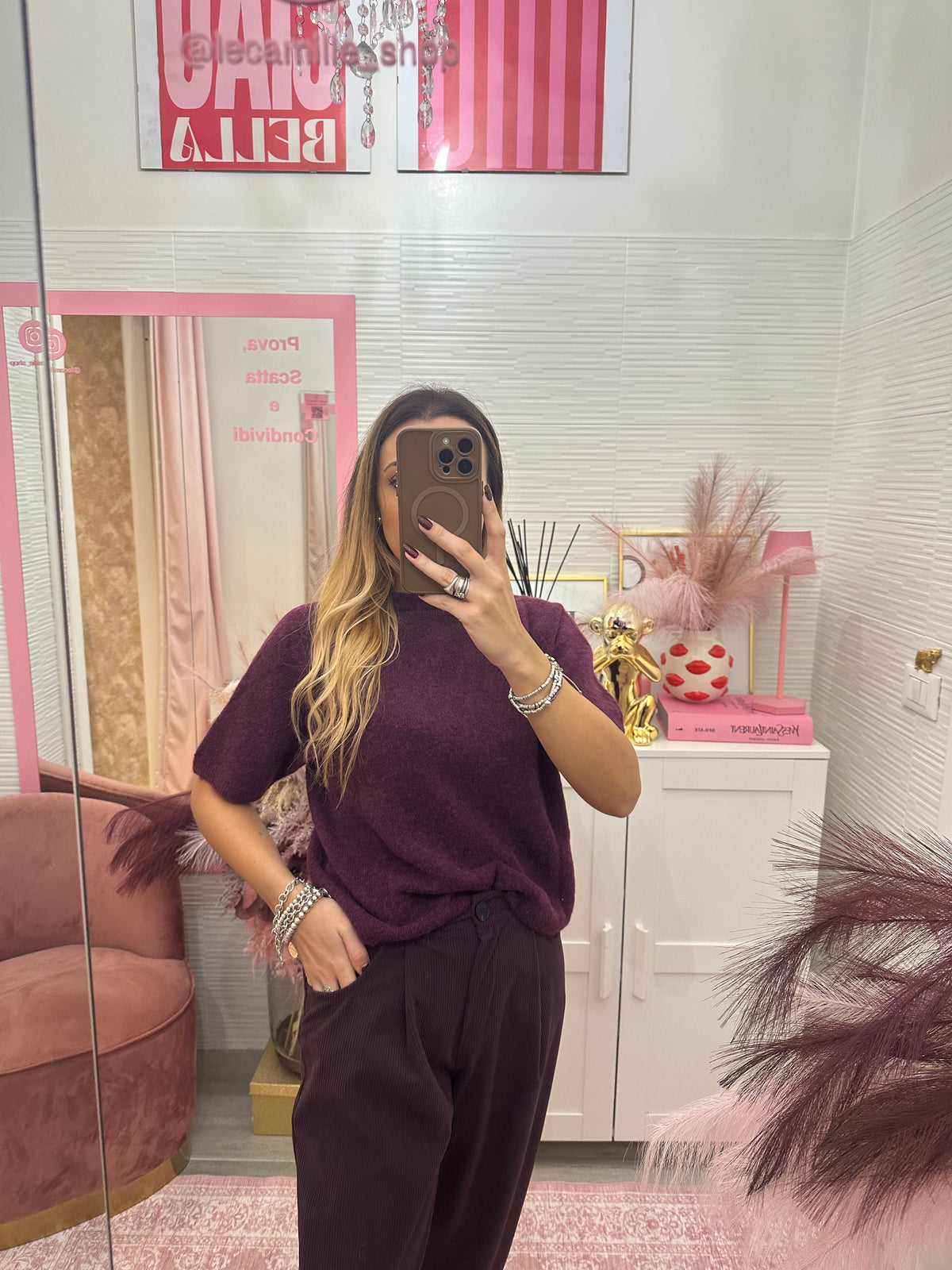 Maglia prugna con alpaca
