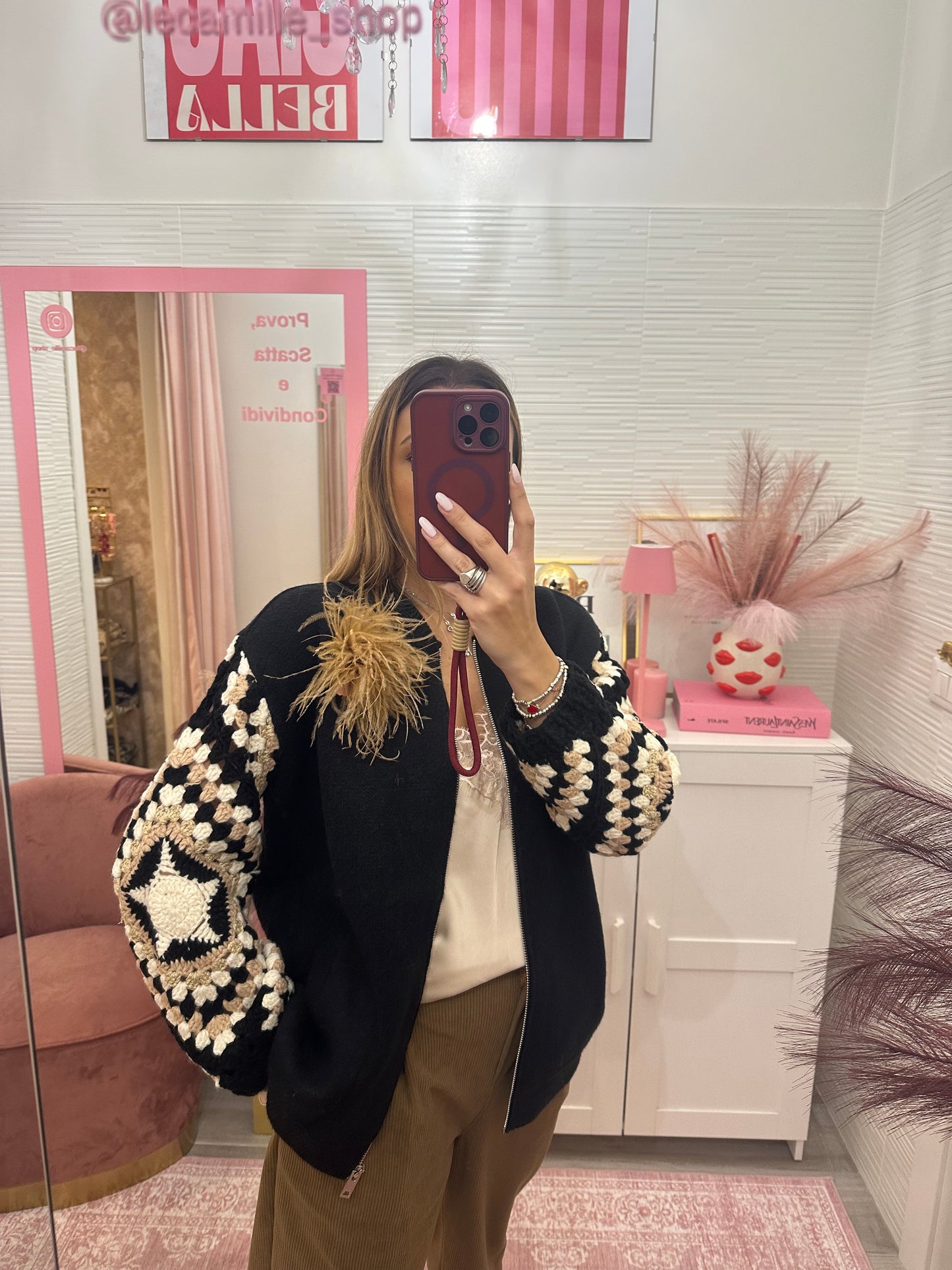 Bomber crochet con zip nero