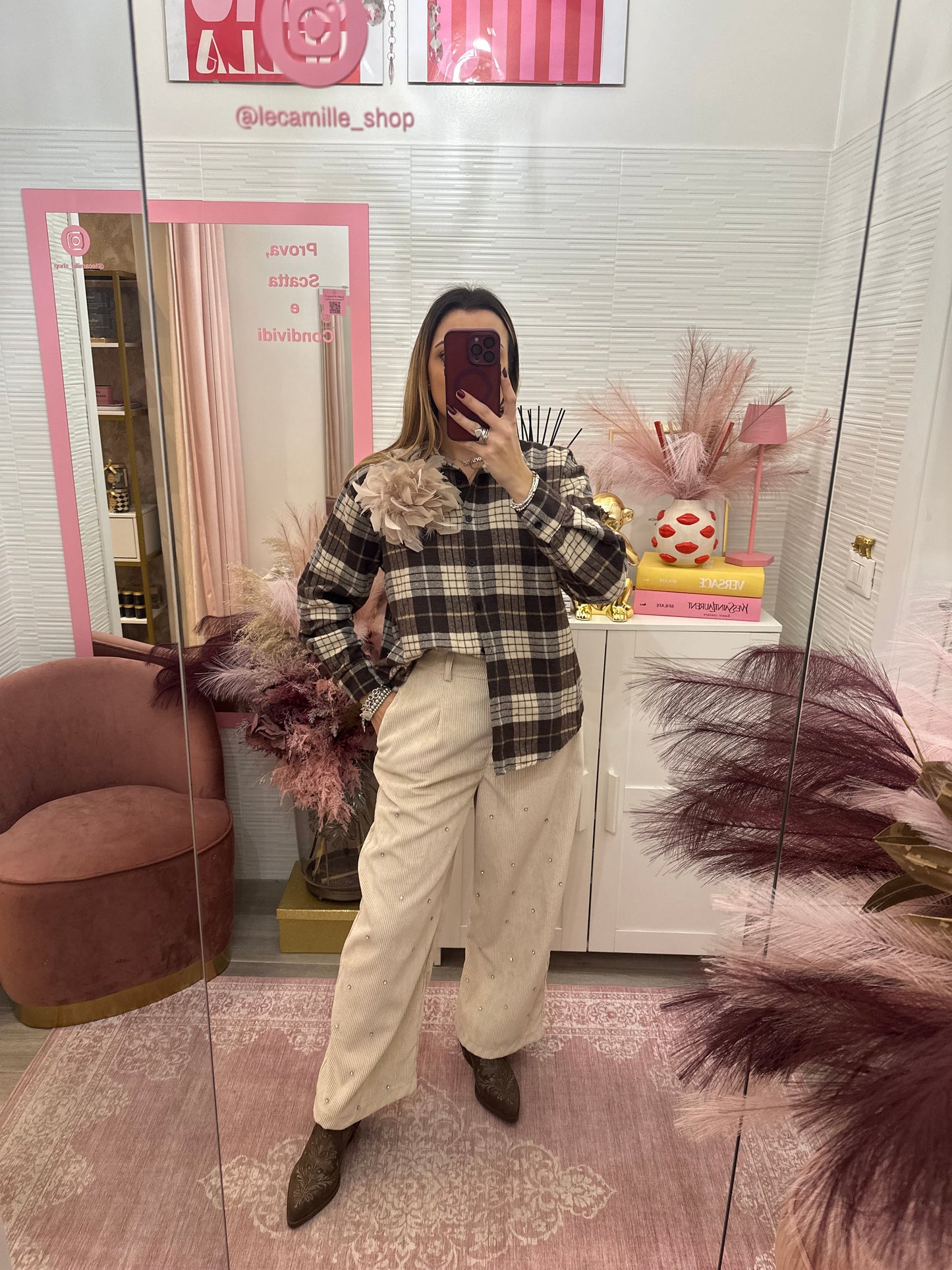 Pantalone velluto con applicazioni