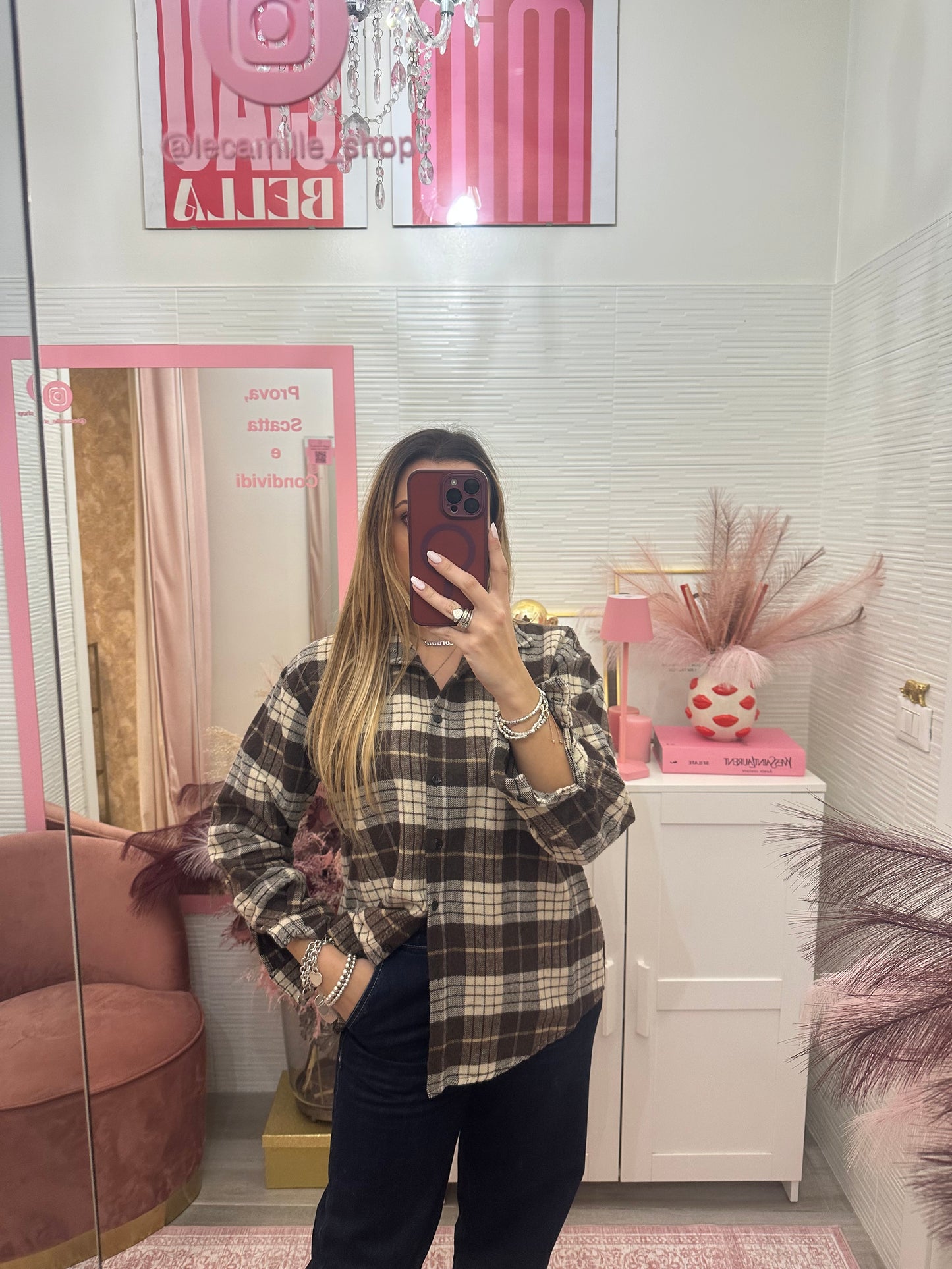 Camicia quadri beige