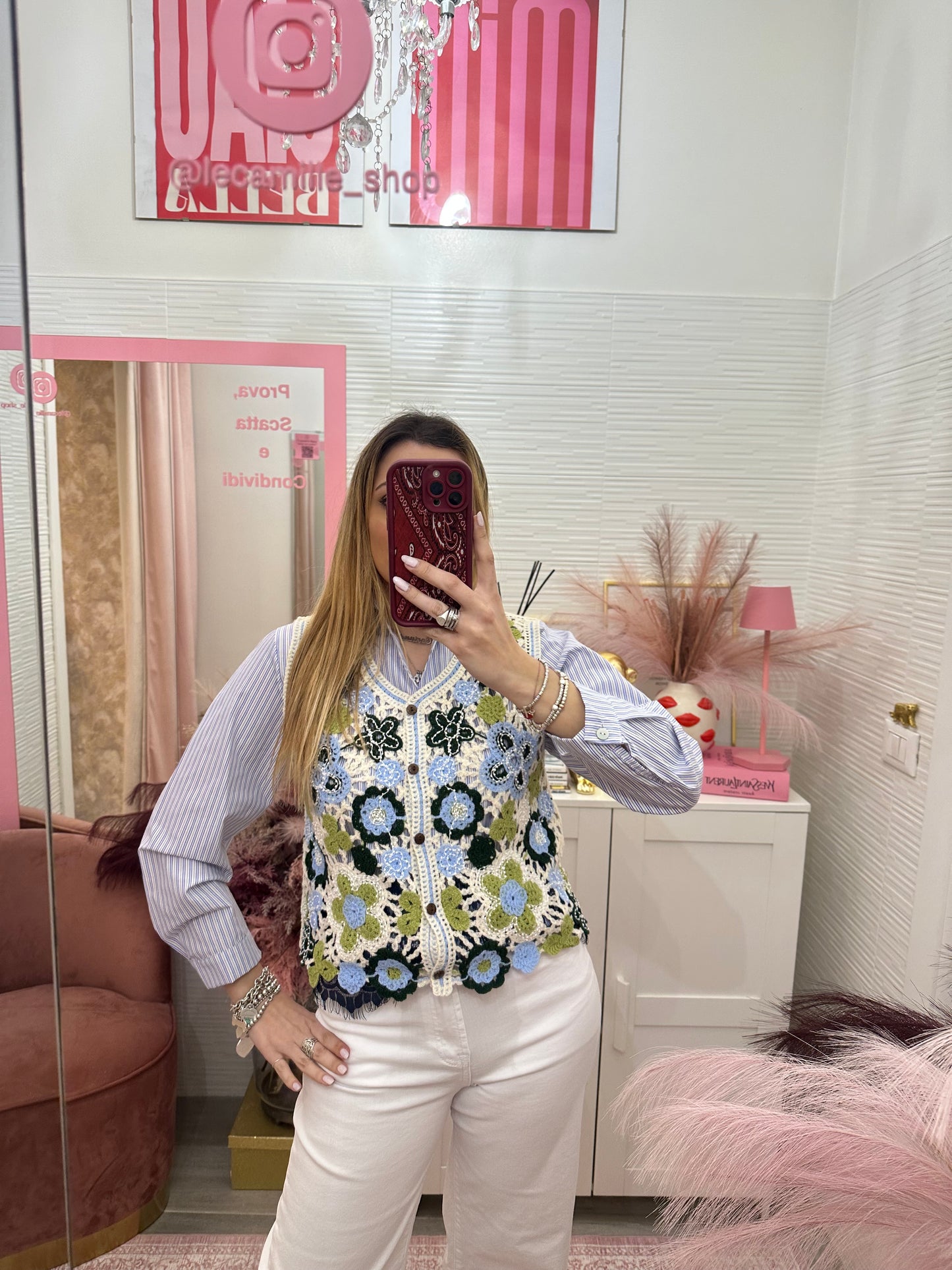 Gilet con ricami verde