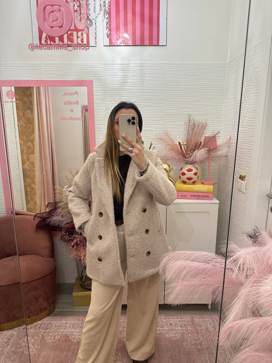 Cappottino doppiopetto bouclè panna