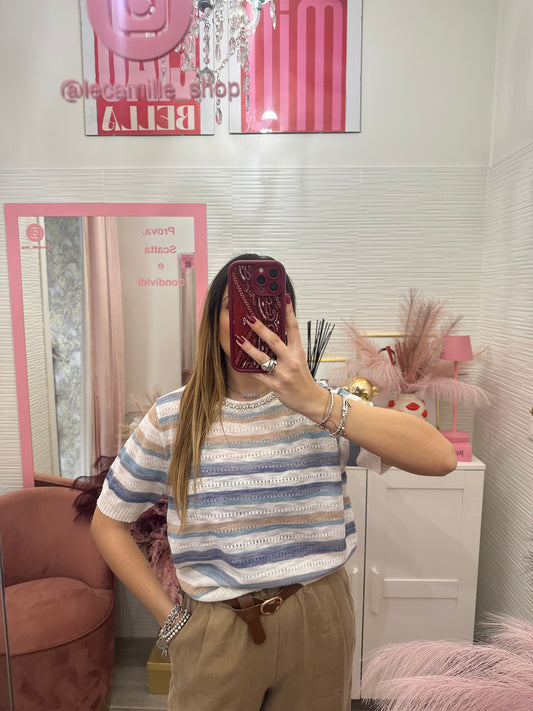 Maglia girocollo strass