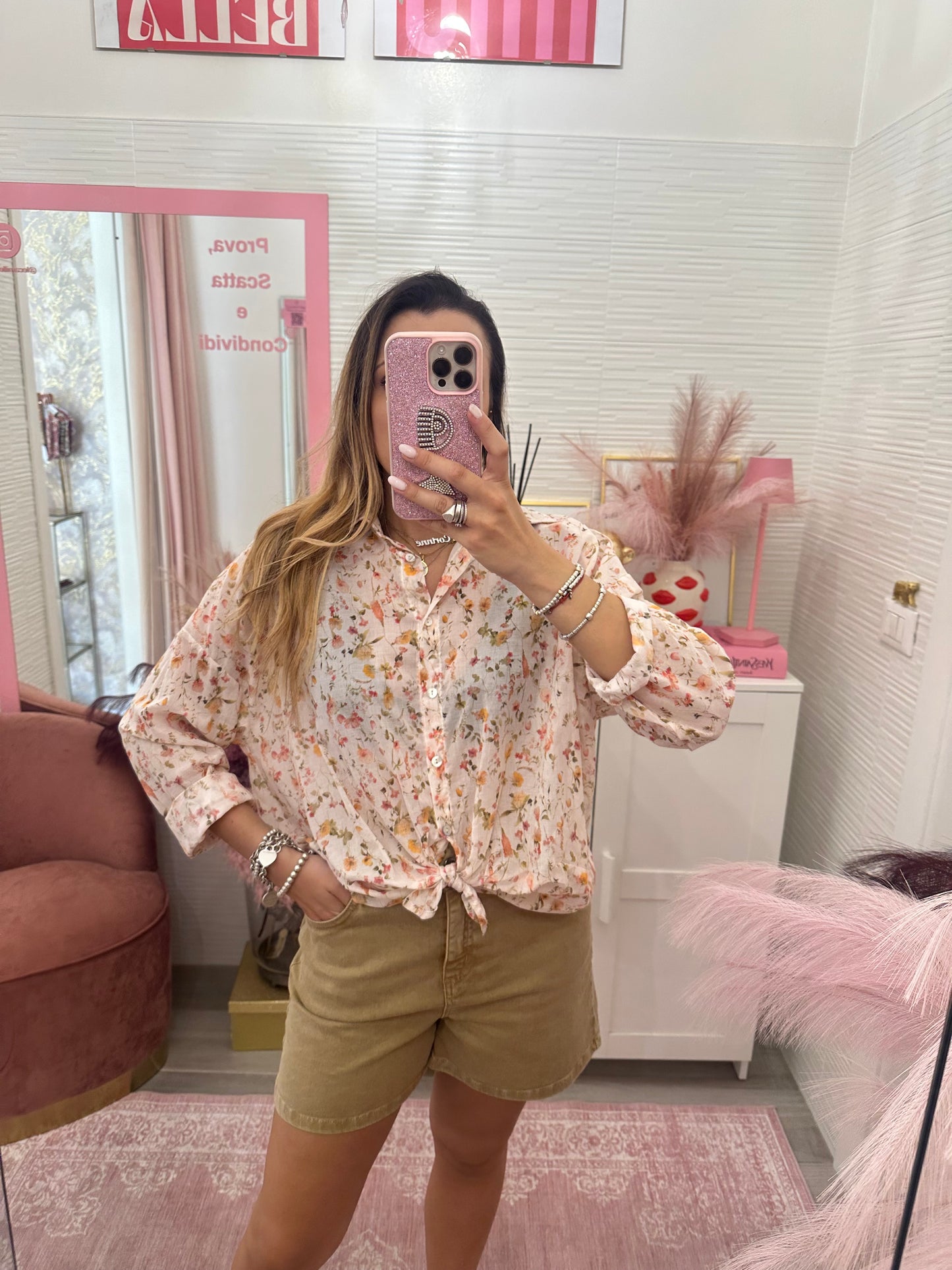 Camicia micro fiori arancio