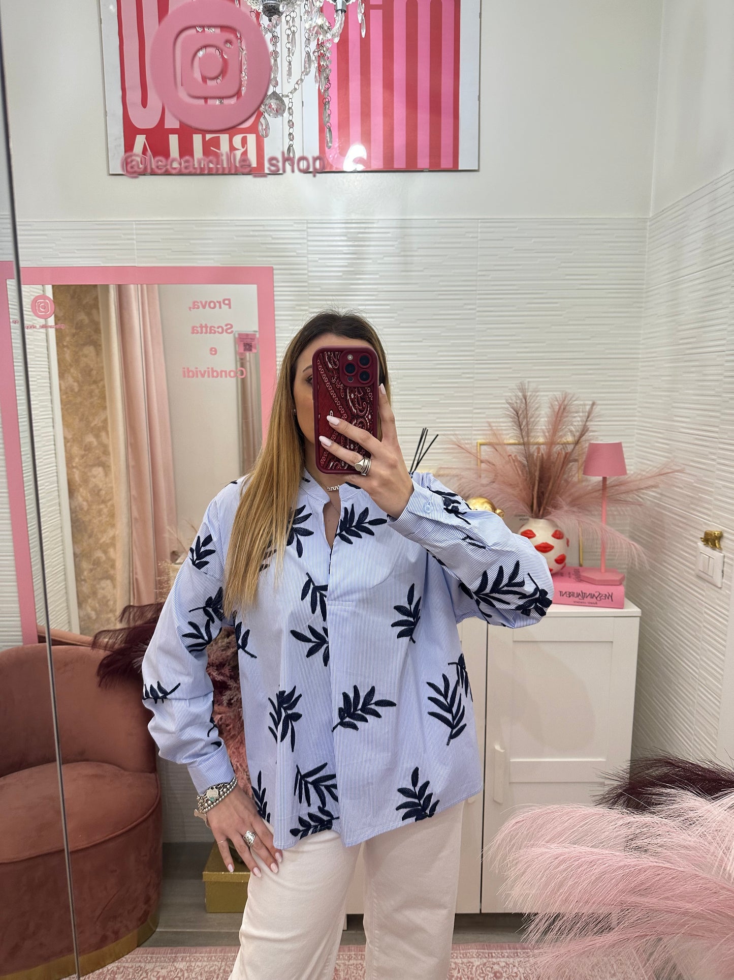 Blusa mini righe con dettaglio blu
