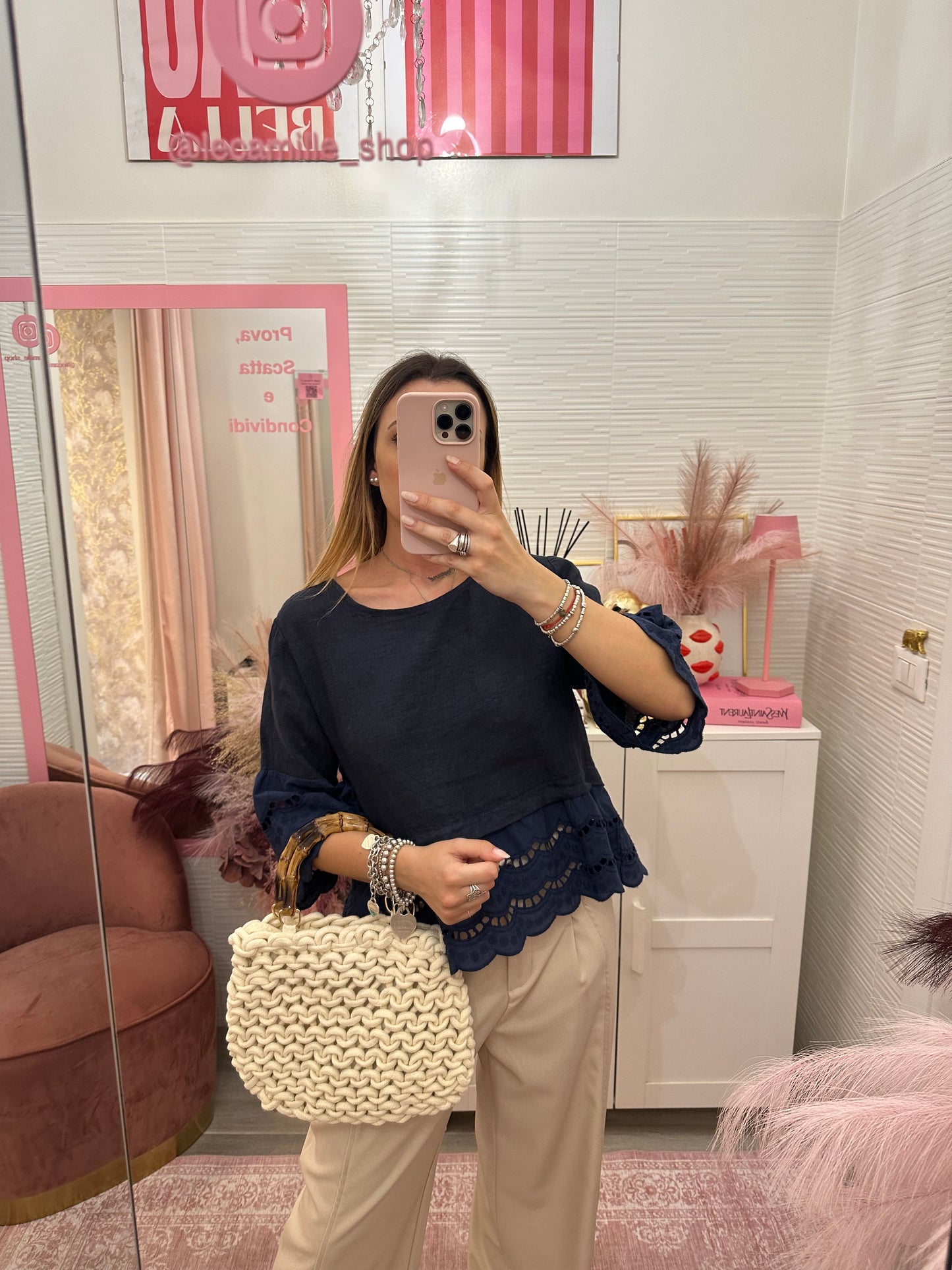 Blusa in lino blu